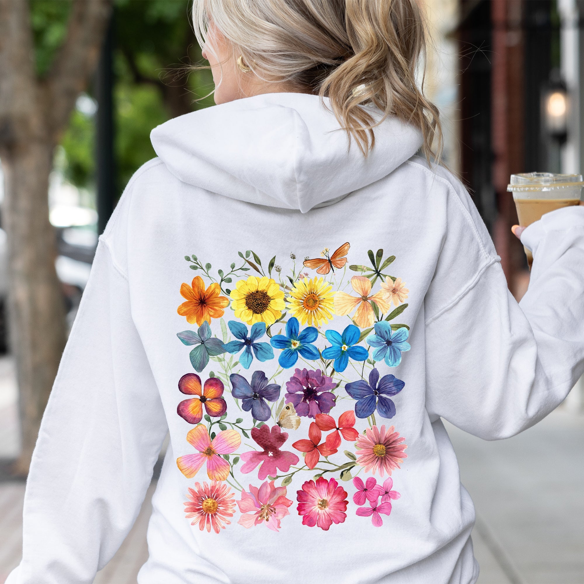 Bright Pressed Flowers Graphic Hoodie