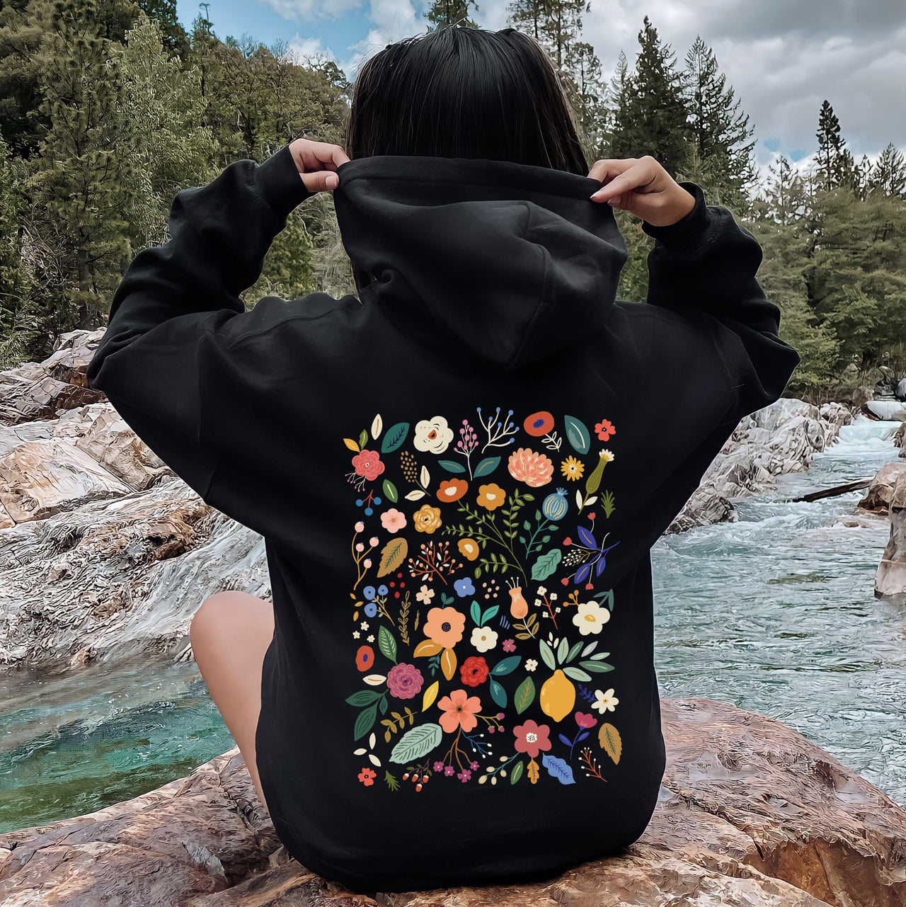 Colorful Delicate Floral Pattern With Leaves And Flowers In Elegant Garden Motif Hoodie
