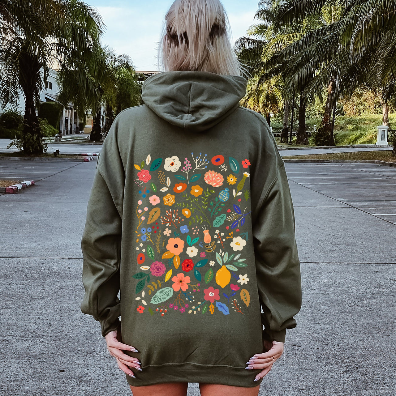 Colorful Delicate Floral Pattern With Leaves And Flowers In Elegant Garden Motif Hoodie