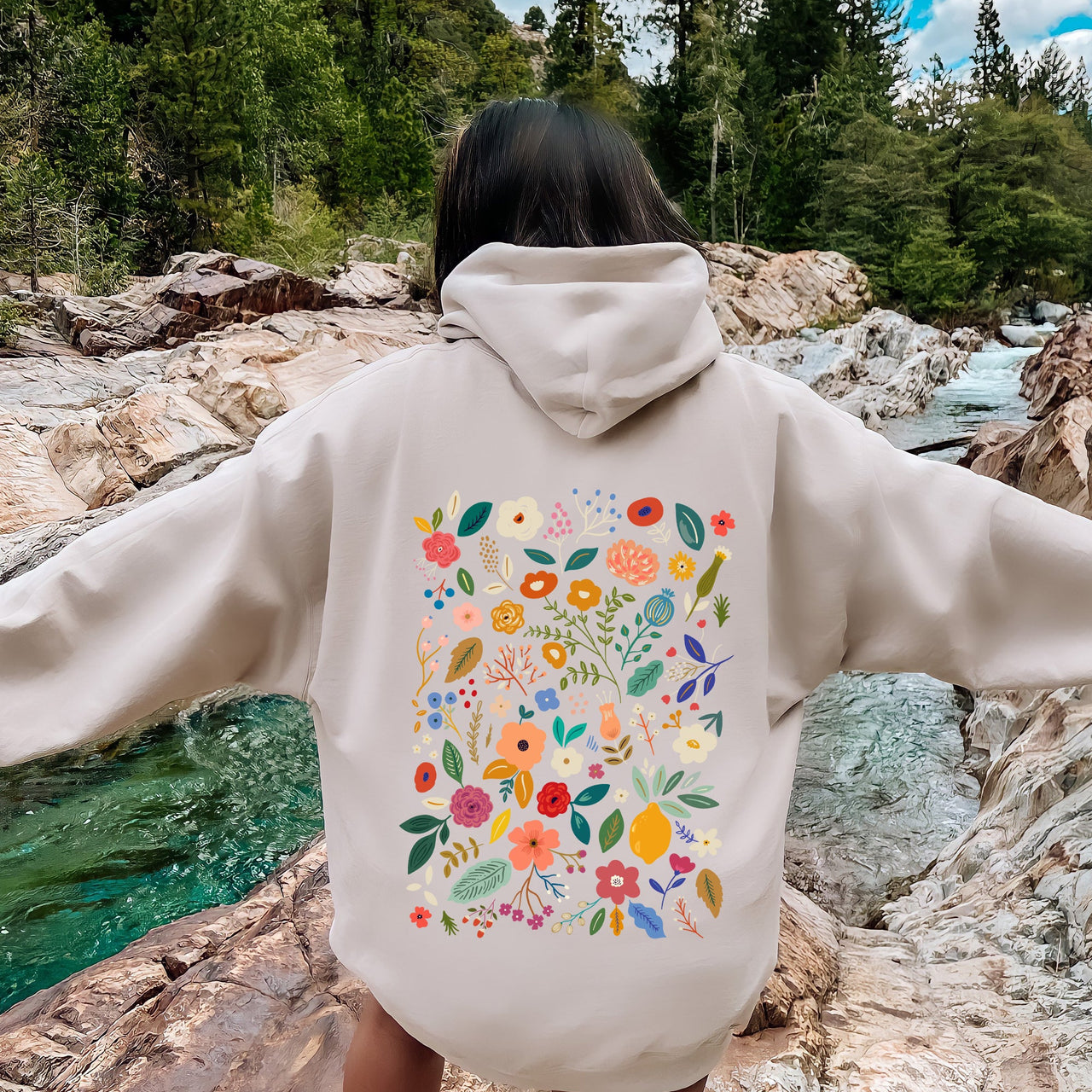 Colorful Delicate Floral Pattern With Leaves And Flowers In Elegant Garden Motif Hoodie
