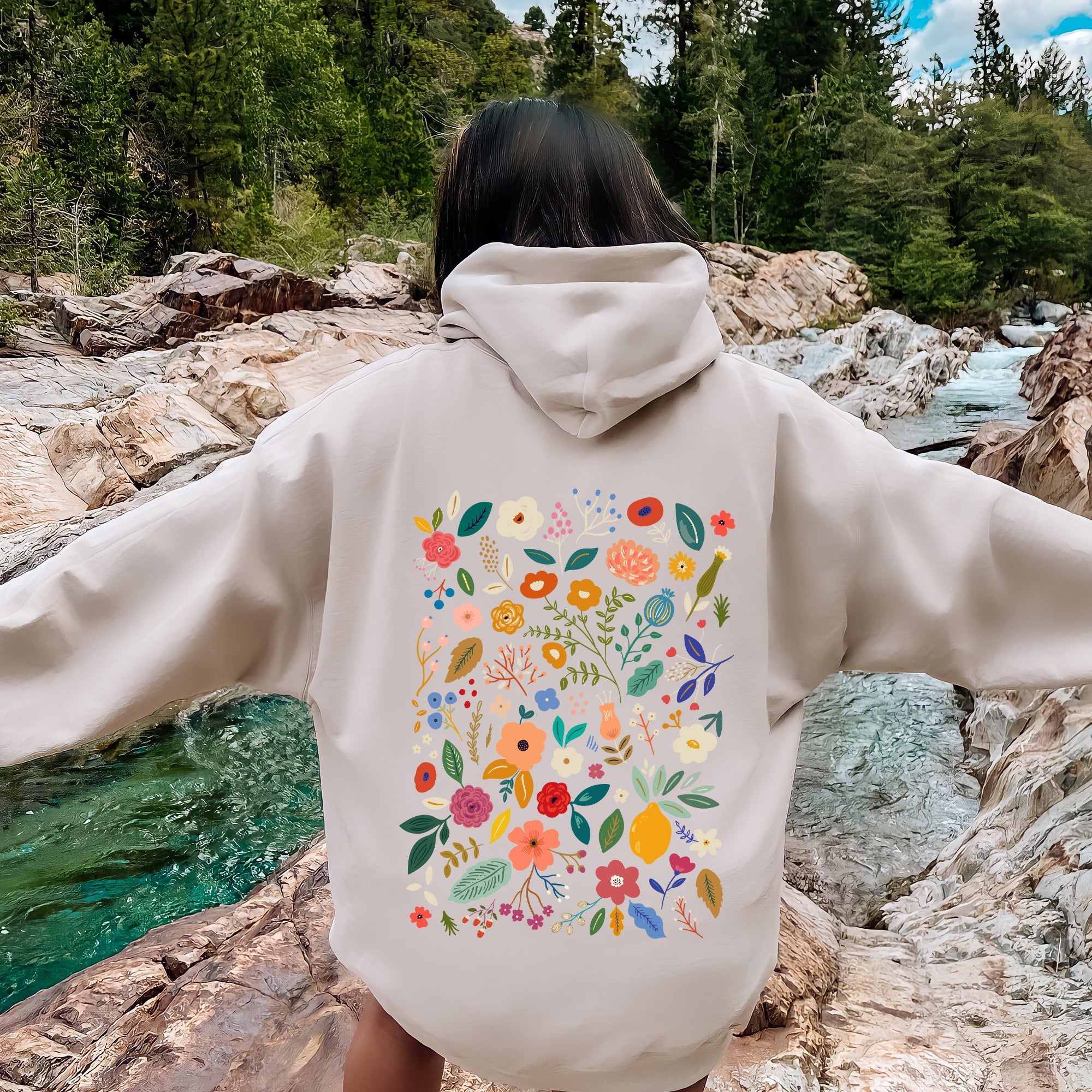Colorful Delicate Floral Pattern With Leaves And Flowers In Elegant Garden Motif Hoodie