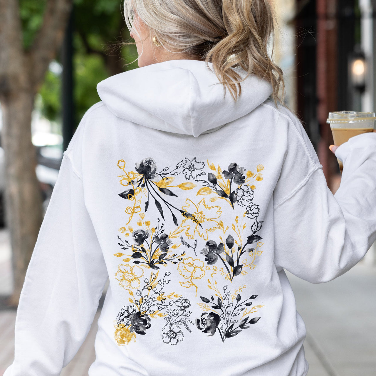 Floral Pattern Botanical Flowers Garden Bloom Woodland Baroque Motif, Petals and Evergreen Leaves Dream Design Hoodie