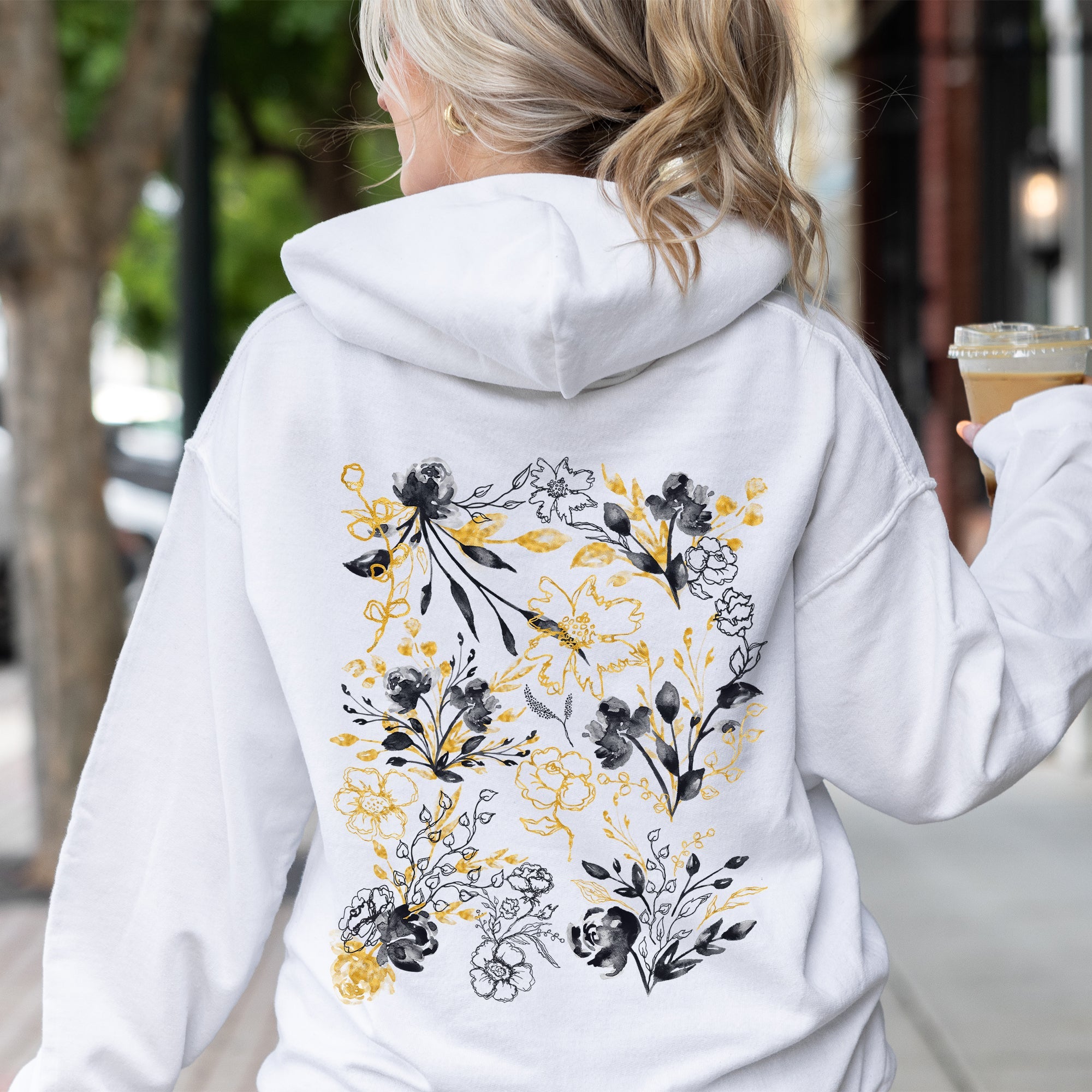 Floral Pattern Botanical Flowers Garden Bloom Woodland Baroque Motif, Petals and Evergreen Leaves Dream Design Hoodie