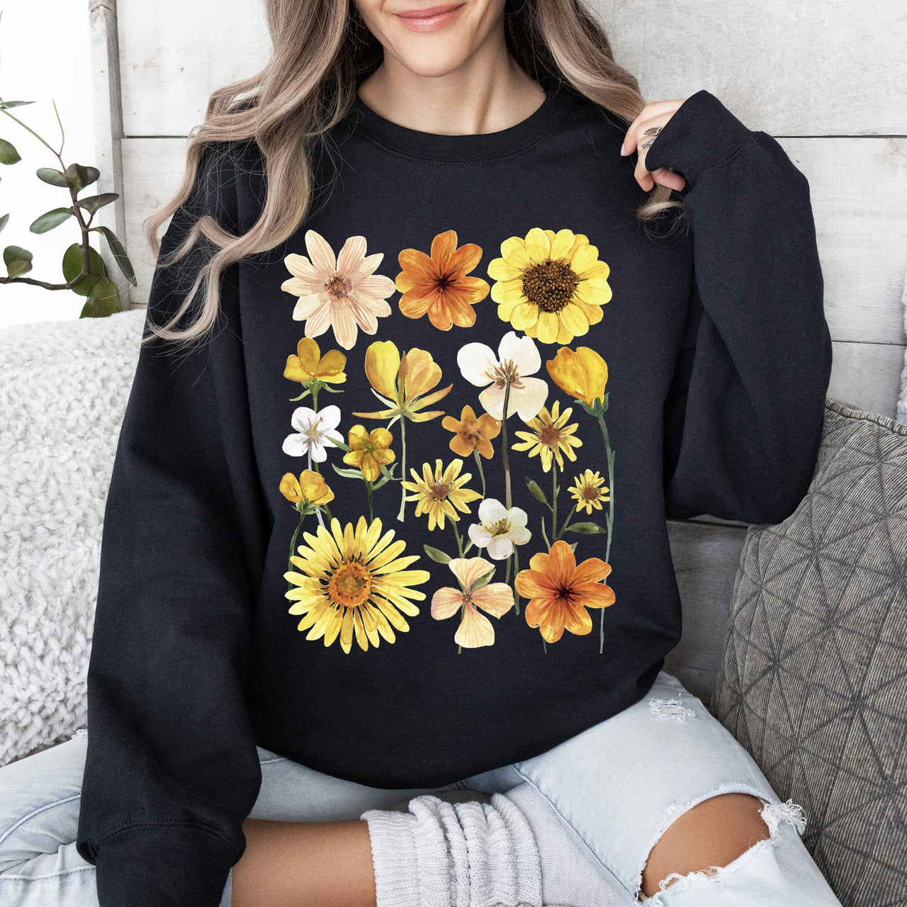 Sunflower Sunshine Radiant Field Of Golden Petals Illustration Sunlit Day Graphic Sweatshirt
