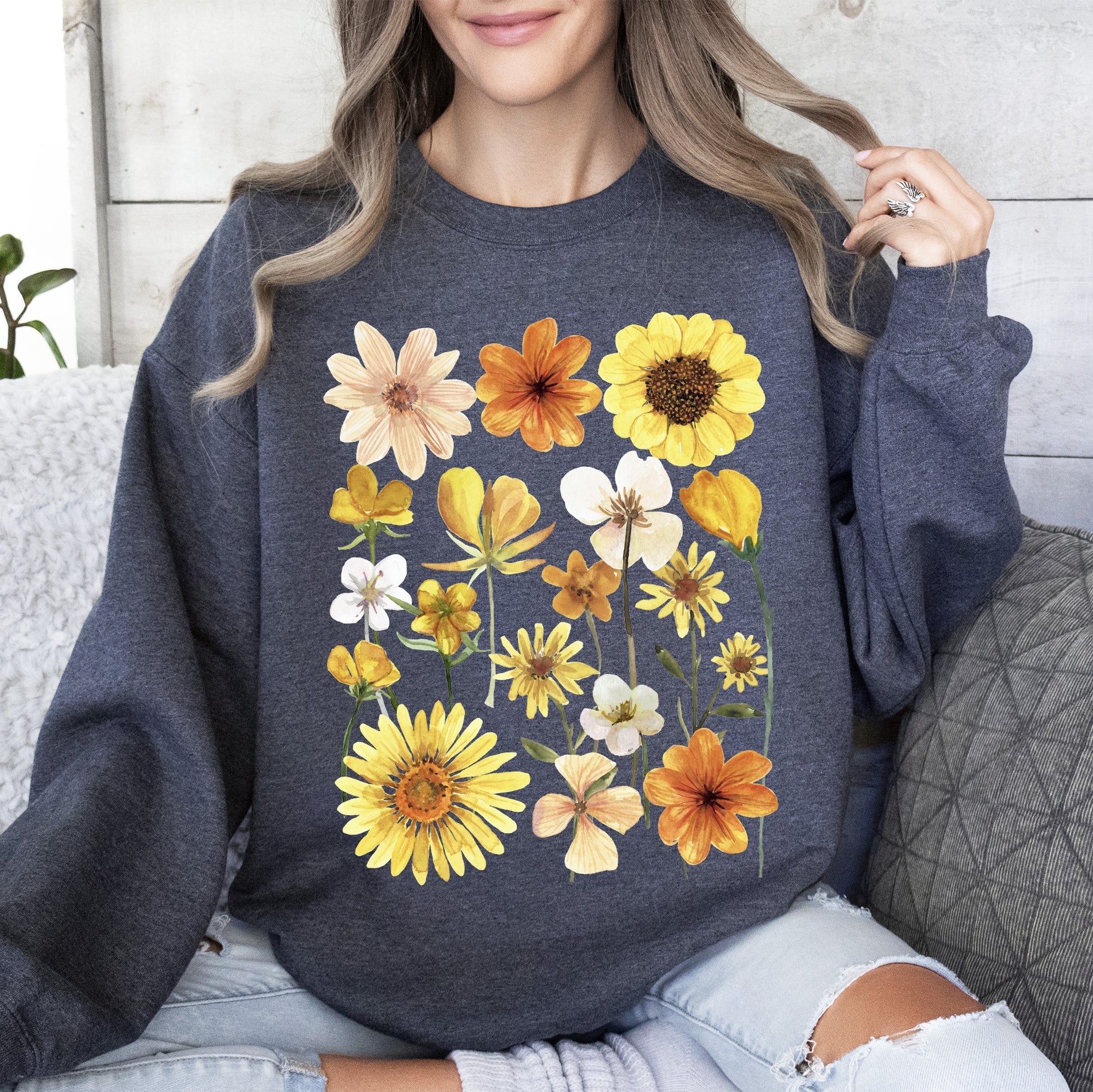 Sunflower Sunshine Radiant Field Of Golden Petals Illustration Sunlit Day Graphic Sweatshirt