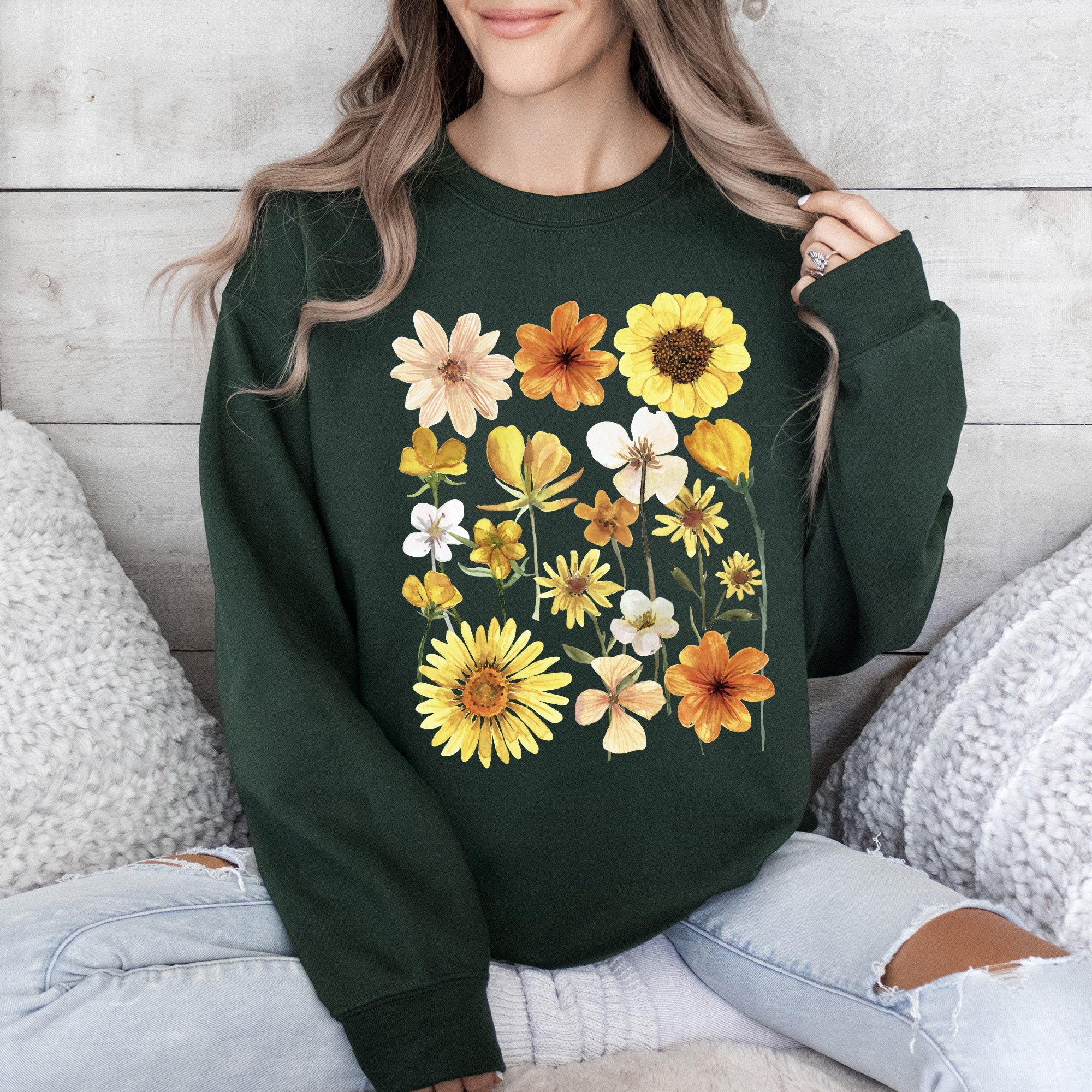 Sunflower Sunshine Radiant Field Of Golden Petals Illustration Sunlit Day Graphic Sweatshirt
