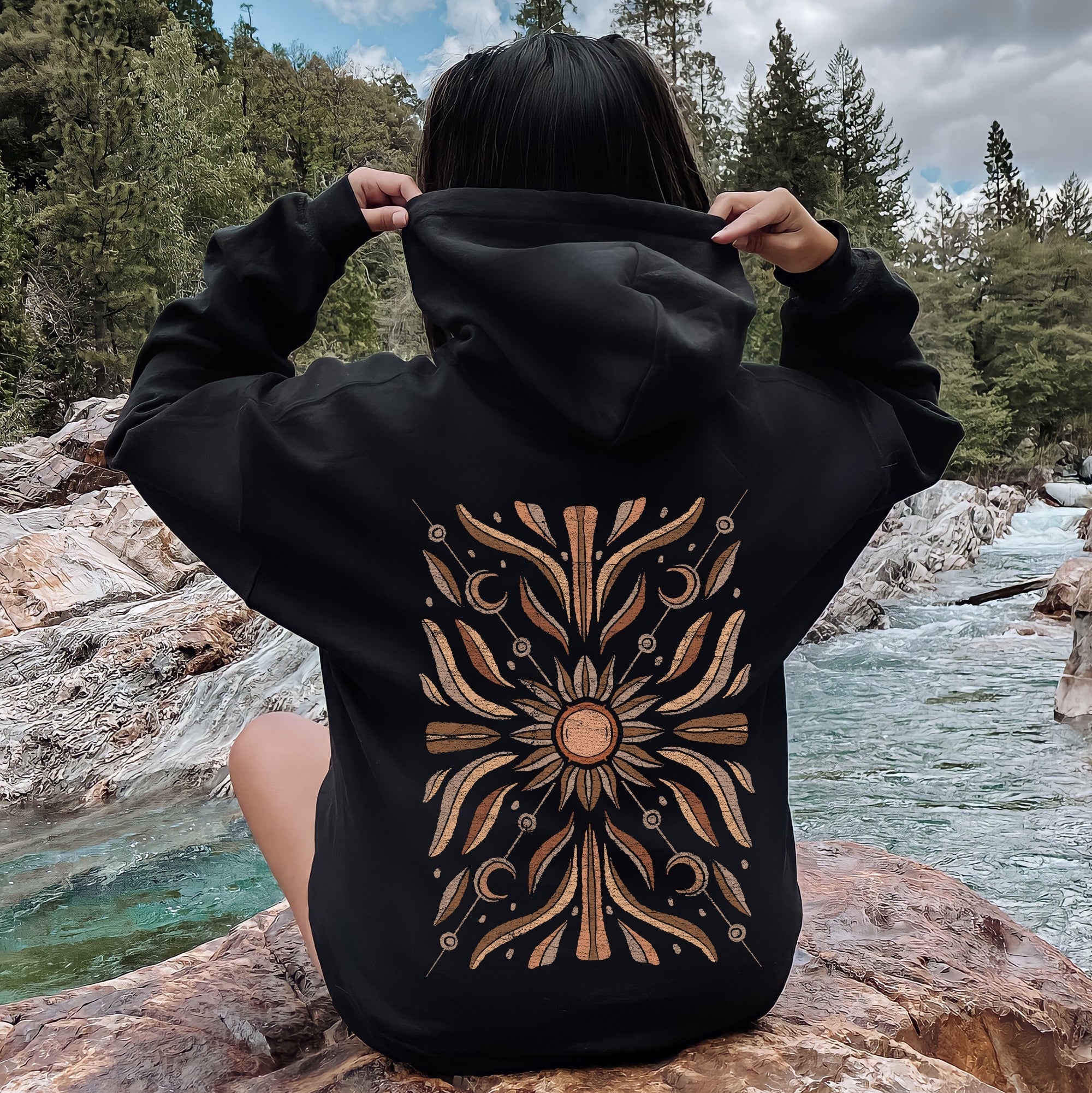 Boho Radiant Sun Graphic Hoodie
