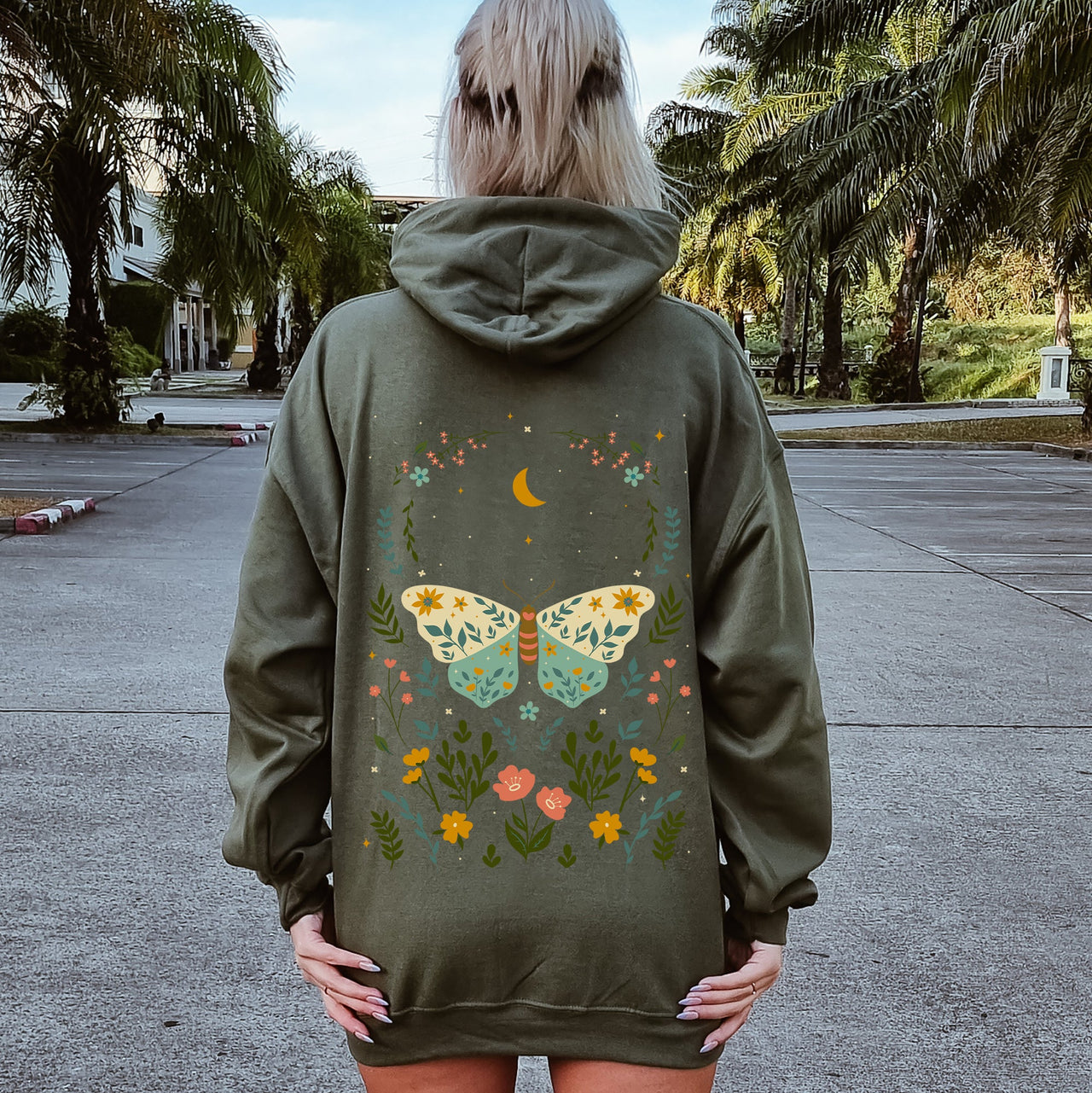 Twilight Flora and Fauna, Moon, Moth, and Flower Limited Edition Graphic Cozy Hoodie