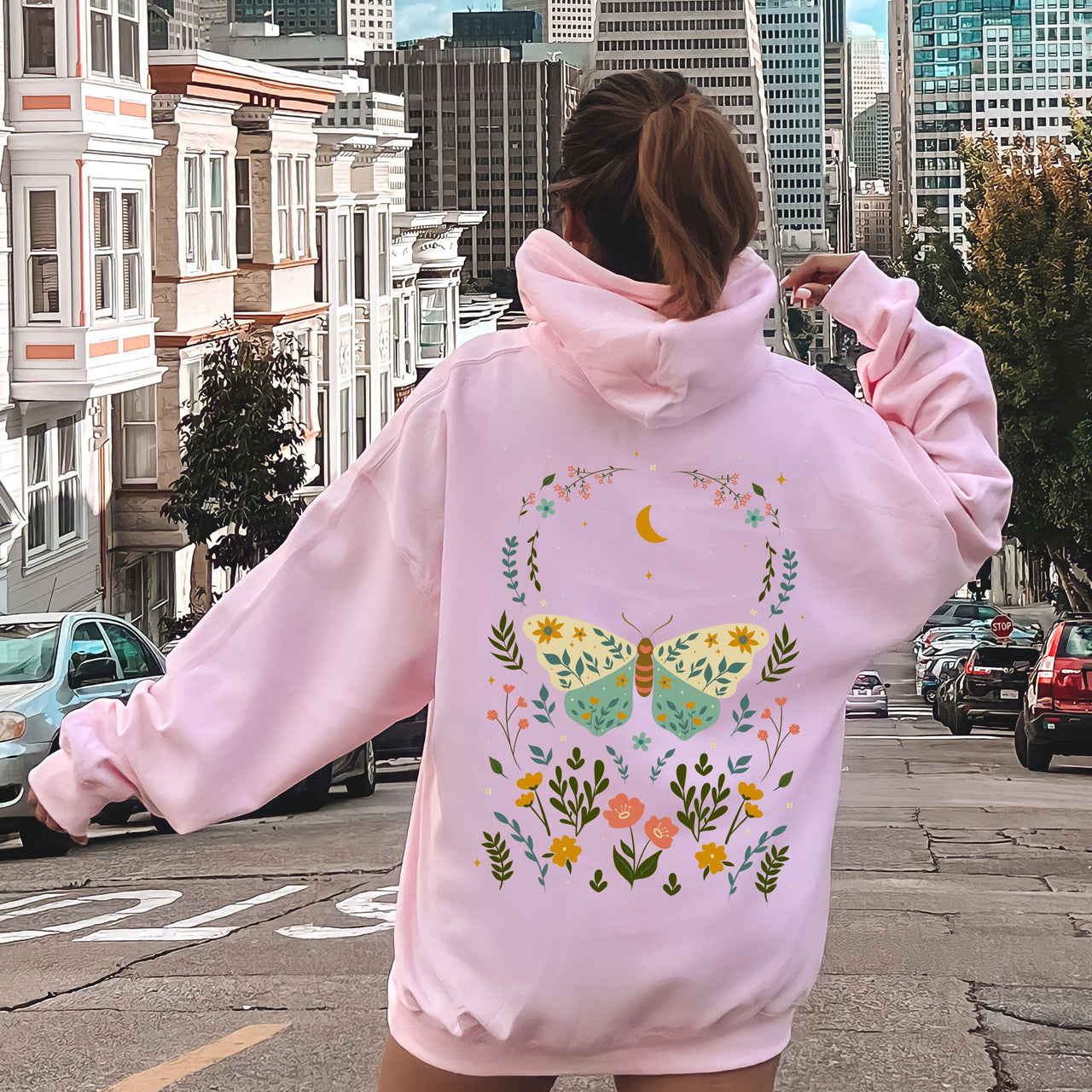 Twilight Flora and Fauna, Moon, Moth, and Flower Limited Edition Graphic Cozy Hoodie