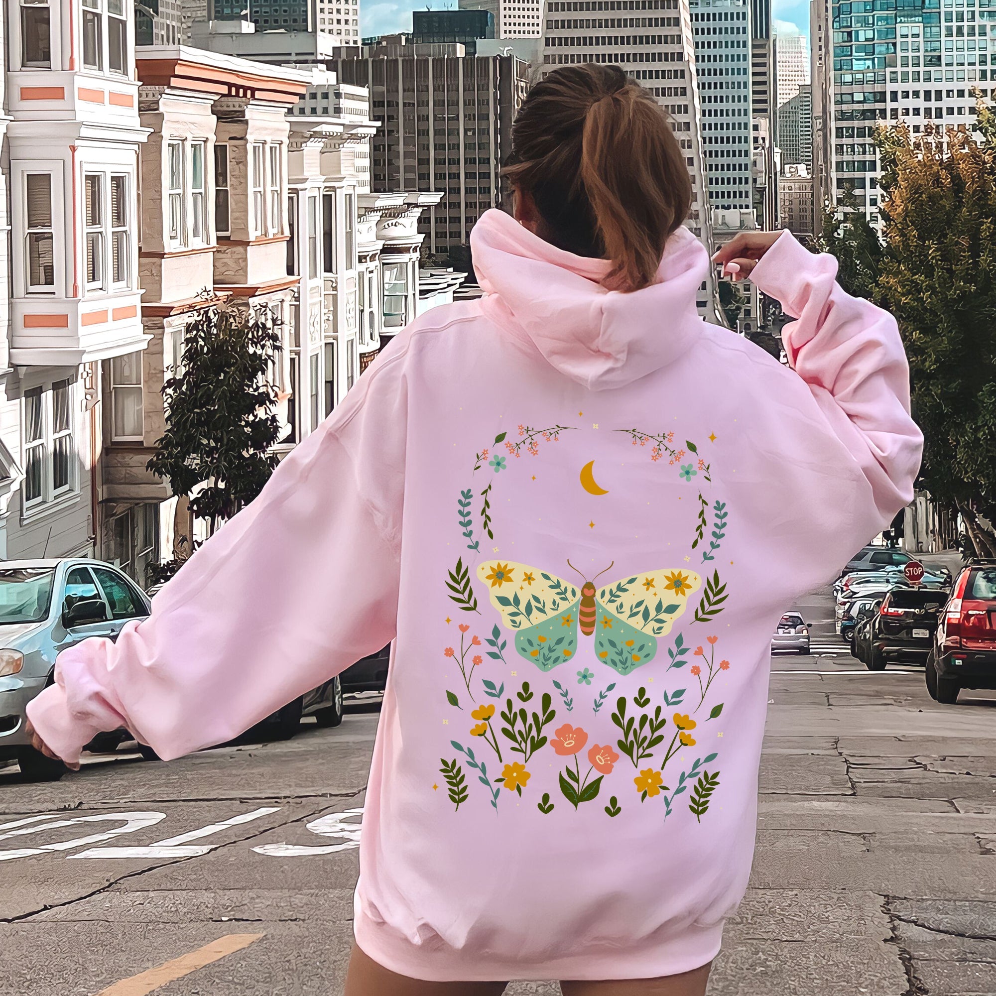 Twilight Flora and Fauna, Moon, Moth, and Flower Limited Edition Graphic Cozy Hoodie