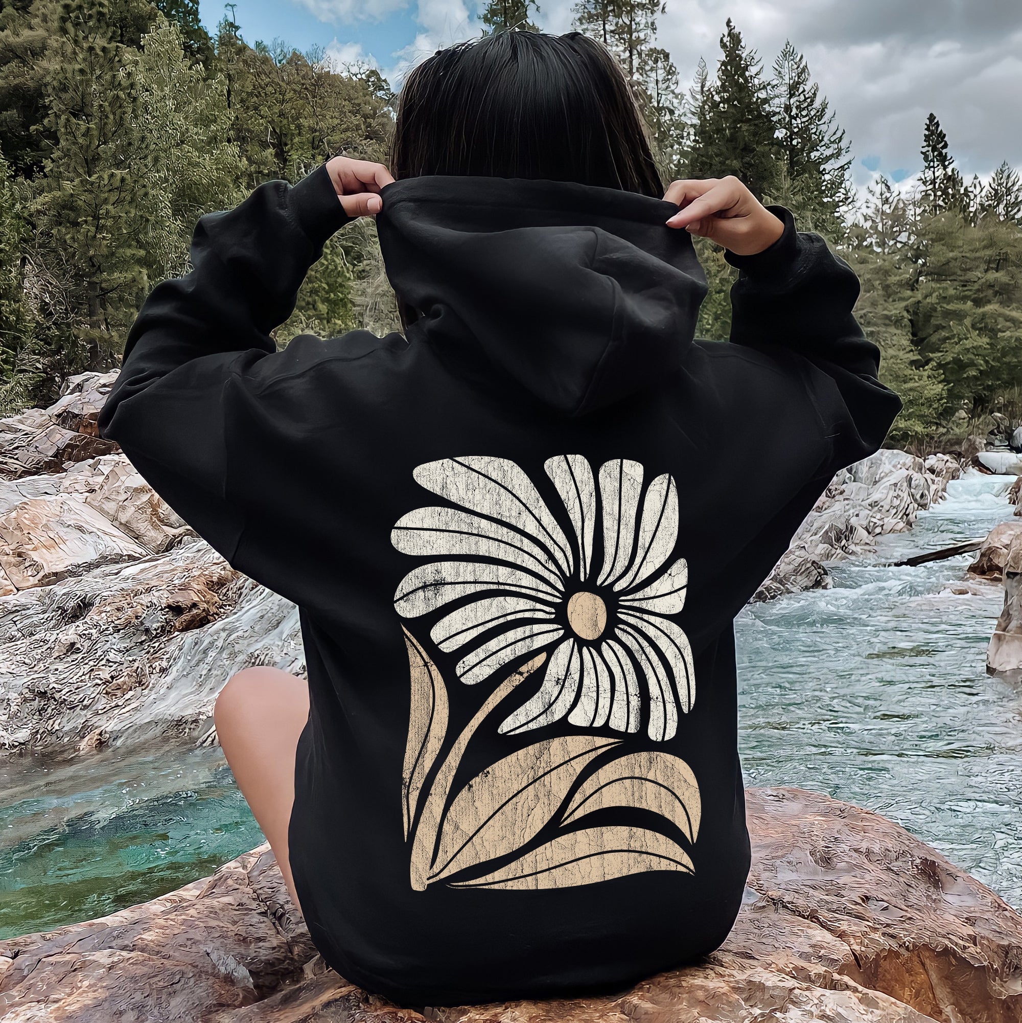 Retro Flower Bold Floral Boho Inspired Garden Bloom Pattern Vintage Palette Artwork Hoodie