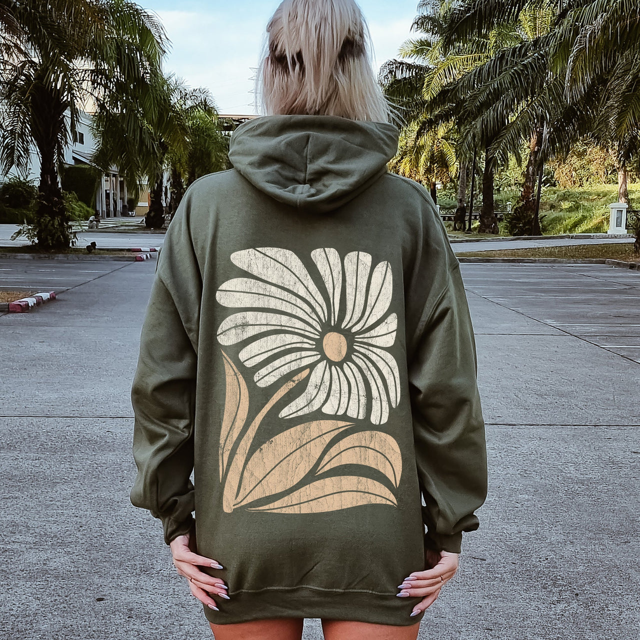 Retro Flower Bold Floral Boho Inspired Garden Bloom Pattern Vintage Palette Artwork Hoodie