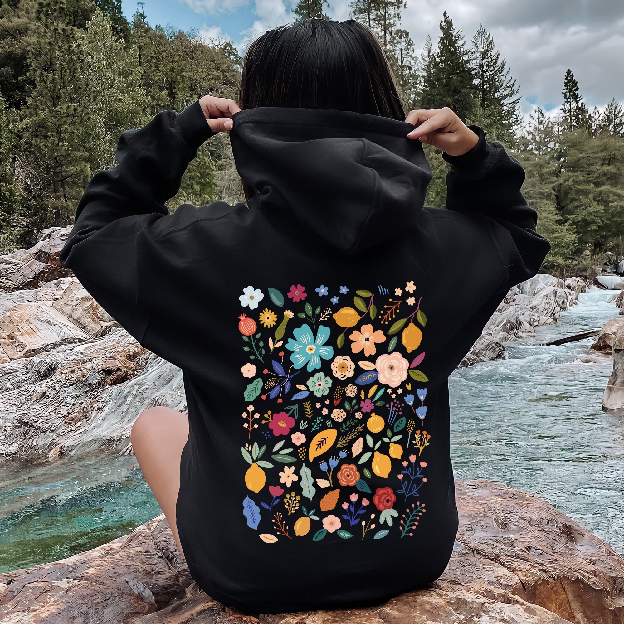Floral Pattern Botanical Flower Wildflower Garden Print Artwork Vintage Inspired Collection Hoodie