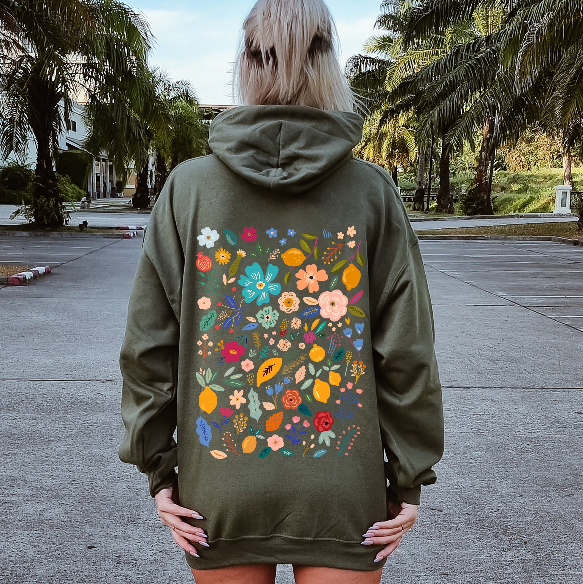 Floral Pattern Botanical Flower Wildflower Garden Print Artwork Vintage Inspired Collection Hoodie