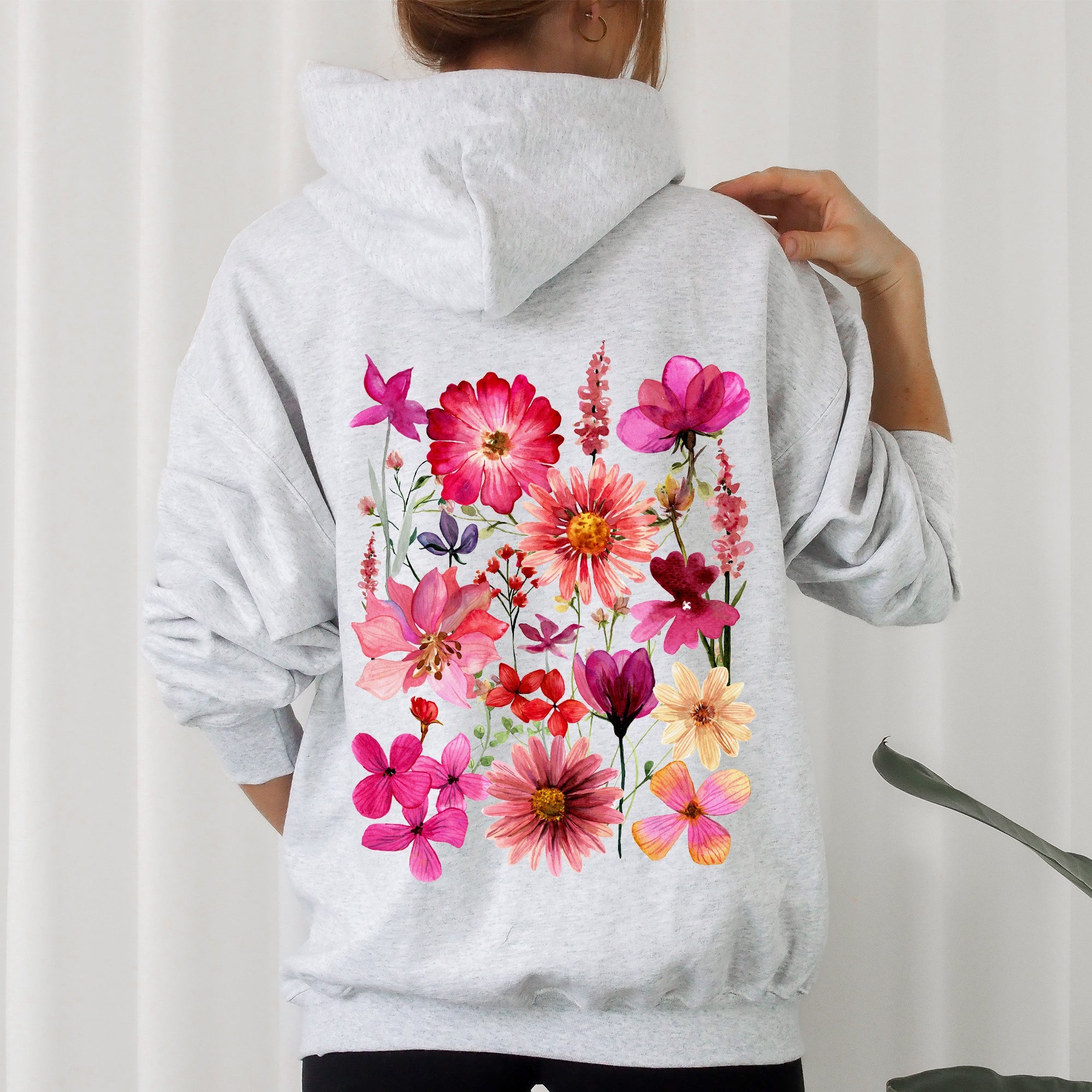 Vibrant Pressed Flower Graphic Botanical Bloom Artwork On Soft Fleece Interior For Everyday Comfort Hoodie