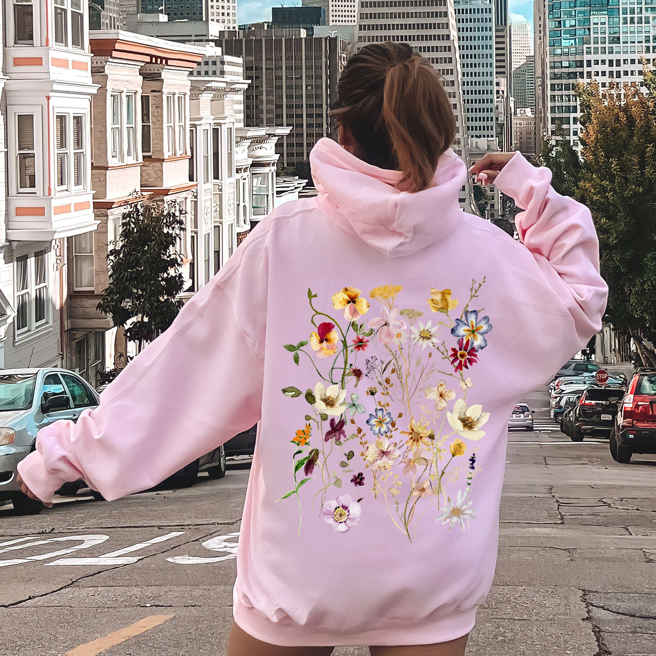 Clover Meadow Pressed Flower Modern Botanical Artwork With Delicate Petal Motif Hoodie
