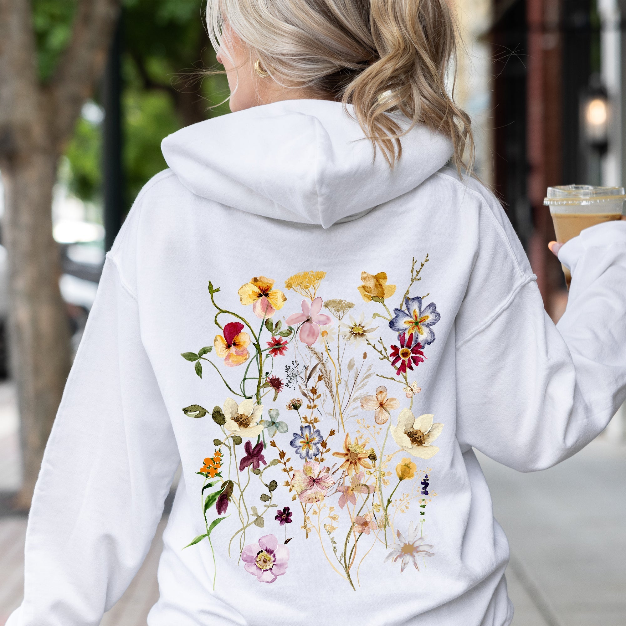 Clover Meadow Pressed Flower Modern Botanical Artwork With Delicate Petal Motif Hoodie