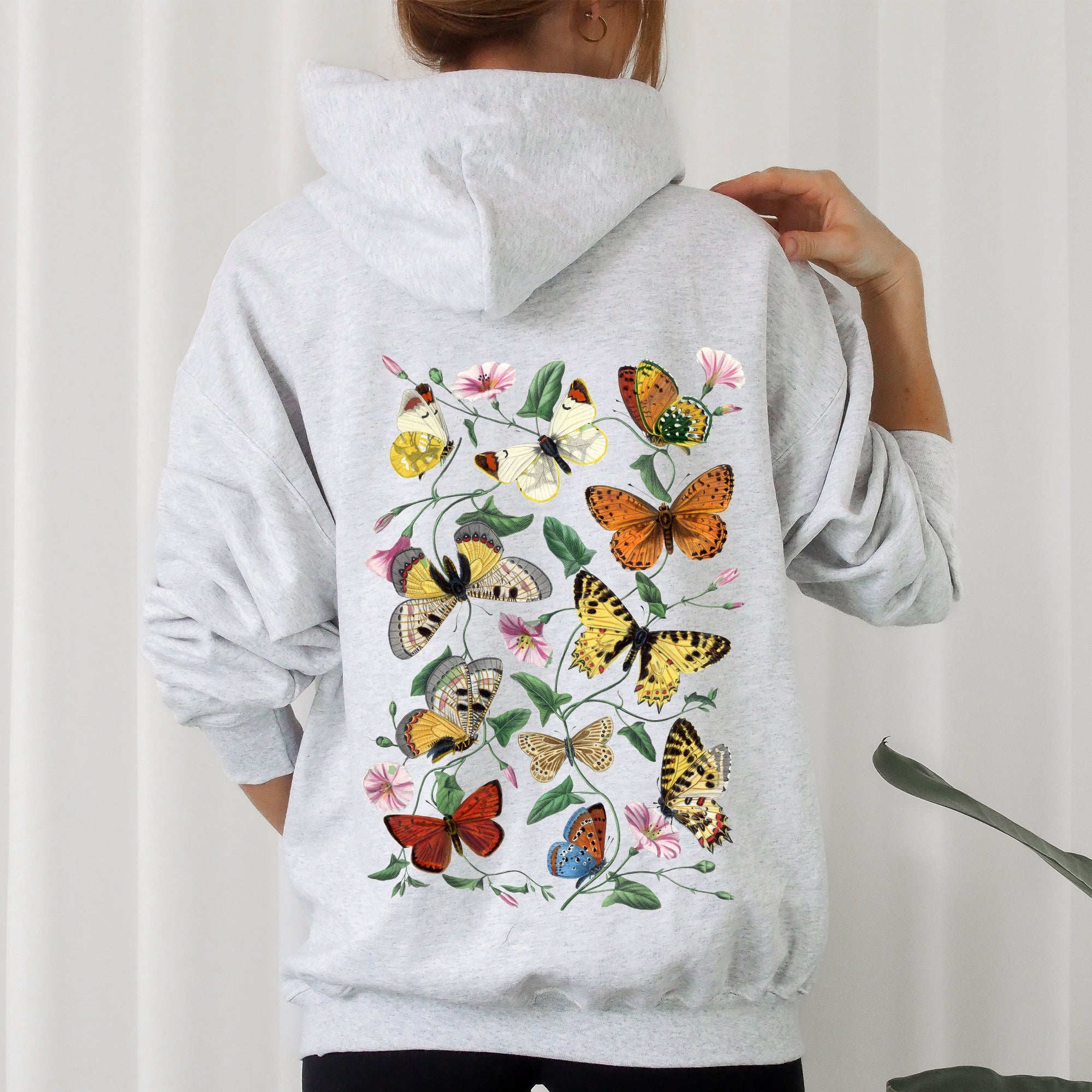 Butterfly Garden Floral And Butterfly Print Nature Inspired Garden Scene With Blooming Flowers Graphic Hoodie