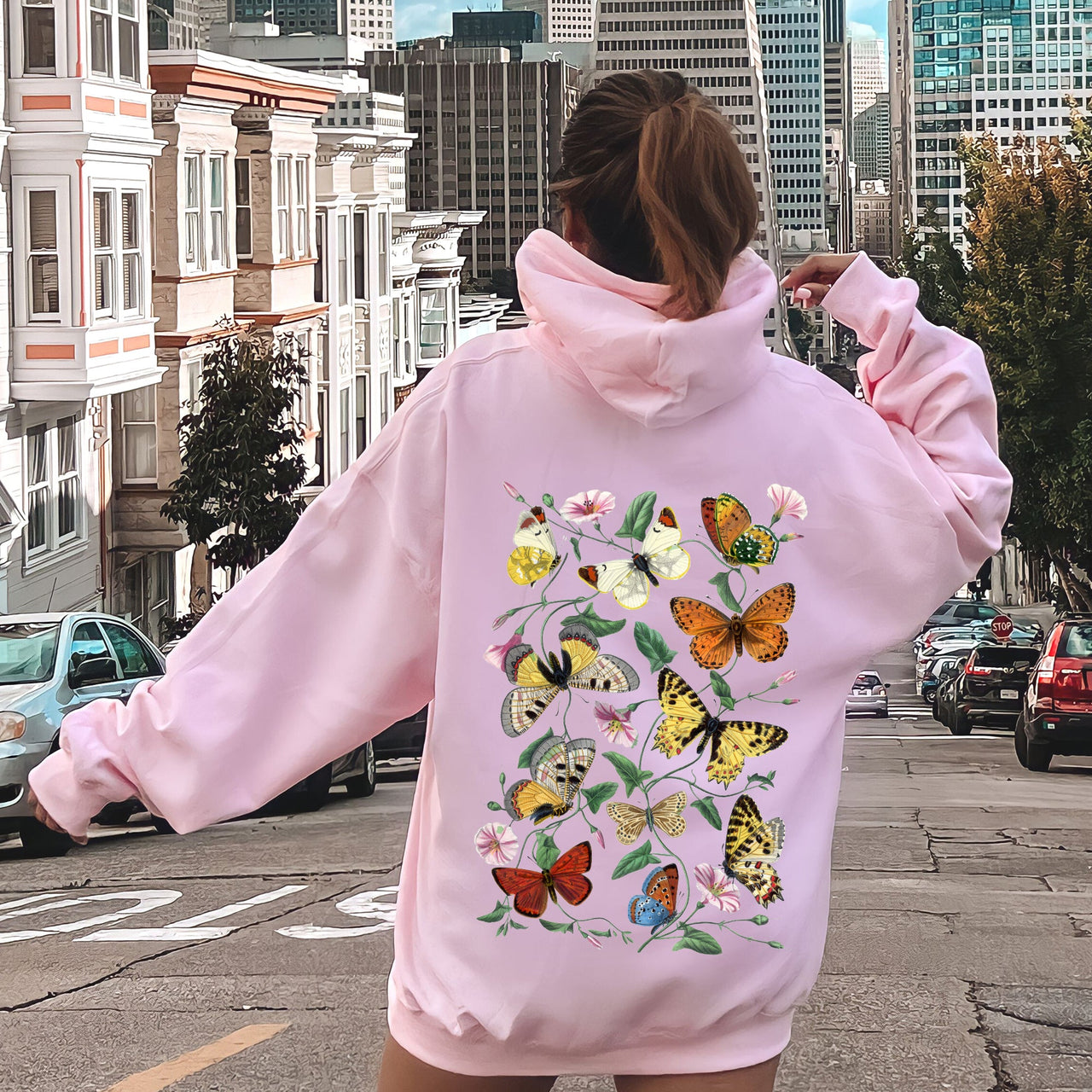 Butterfly Garden Floral And Butterfly Print Nature Inspired Garden Scene With Blooming Flowers Graphic Hoodie