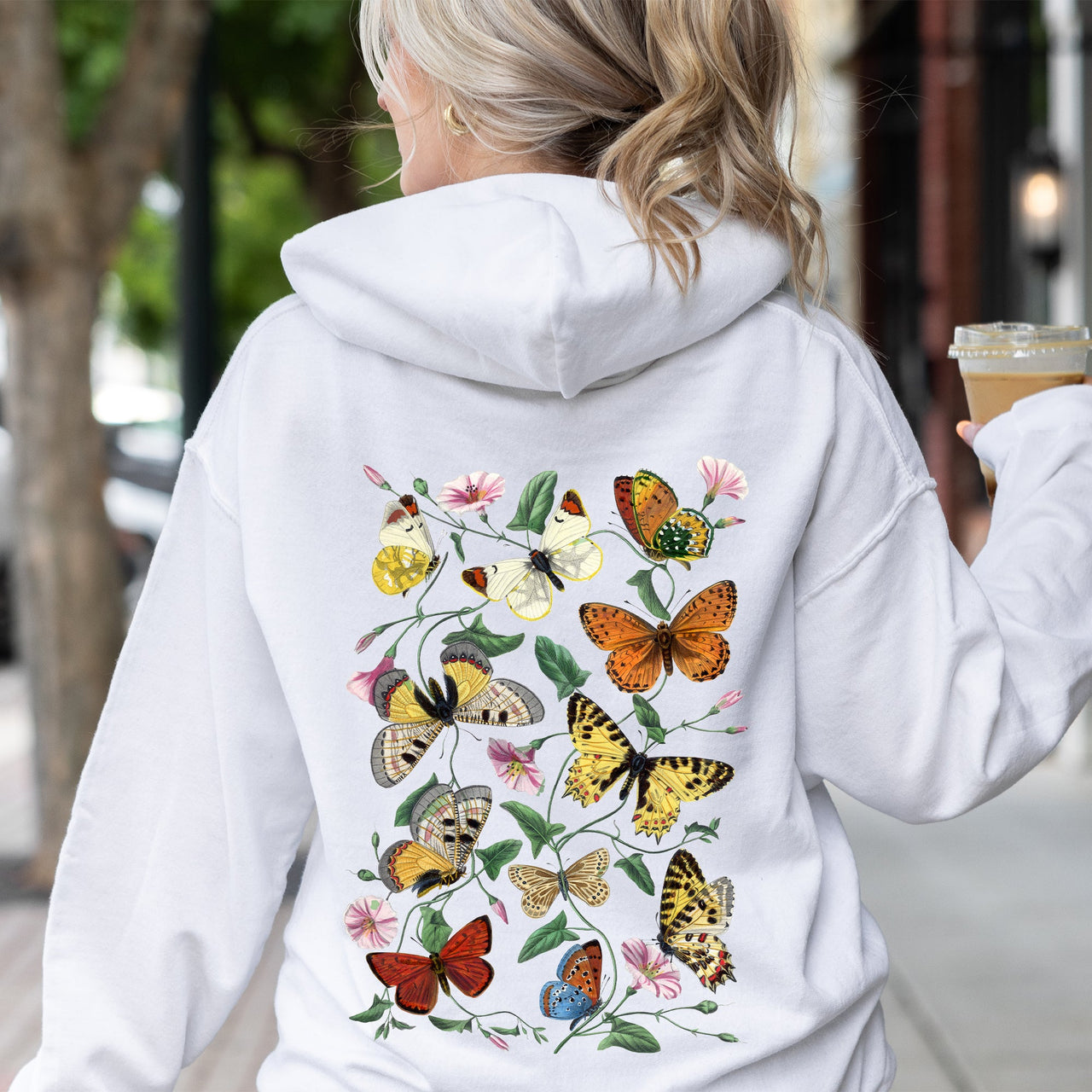 Butterfly Garden Floral And Butterfly Print Nature Inspired Garden Scene With Blooming Flowers Graphic Hoodie