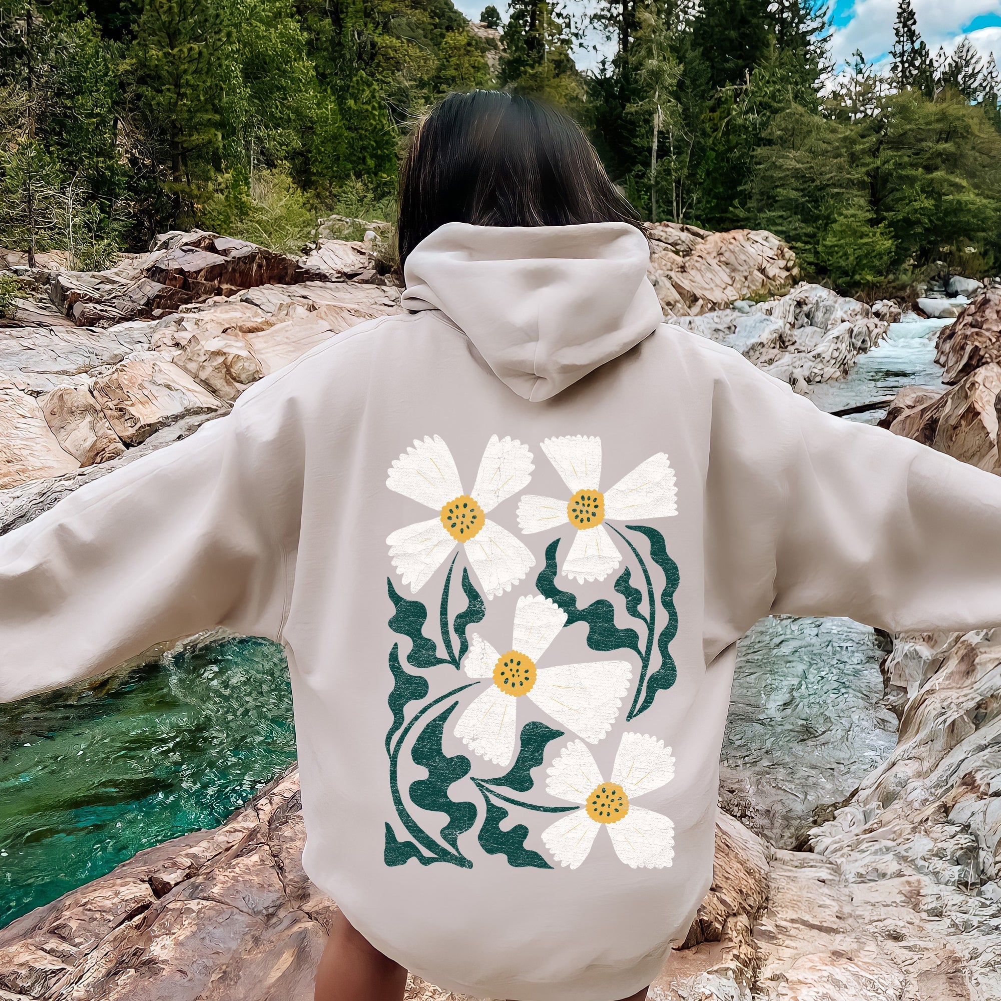 Boho Art Nouveau Flowers With Bold Ornamental Motifs And Elegant Flowing Lines Vintage Inspired Design Hoodie