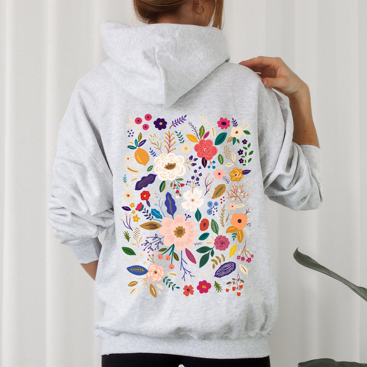 Bloom Brilliance Color-Infused Floral Print All-Over Garden Motif With Petal Shimmer Accent Hoodie