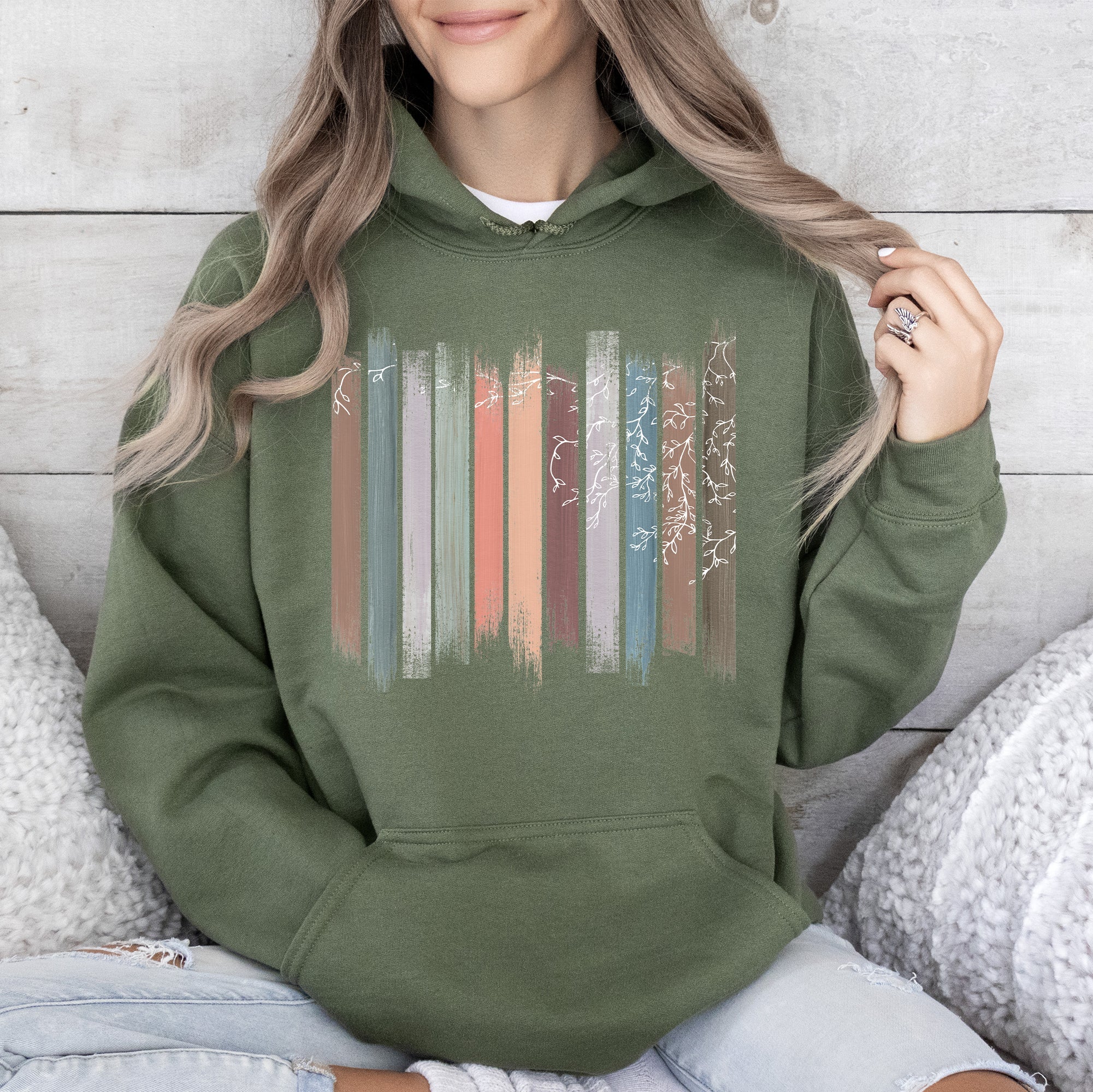 Trailing Vines Nature Botanical Stripes Landscape Inspired Edition Graphic Hoodie