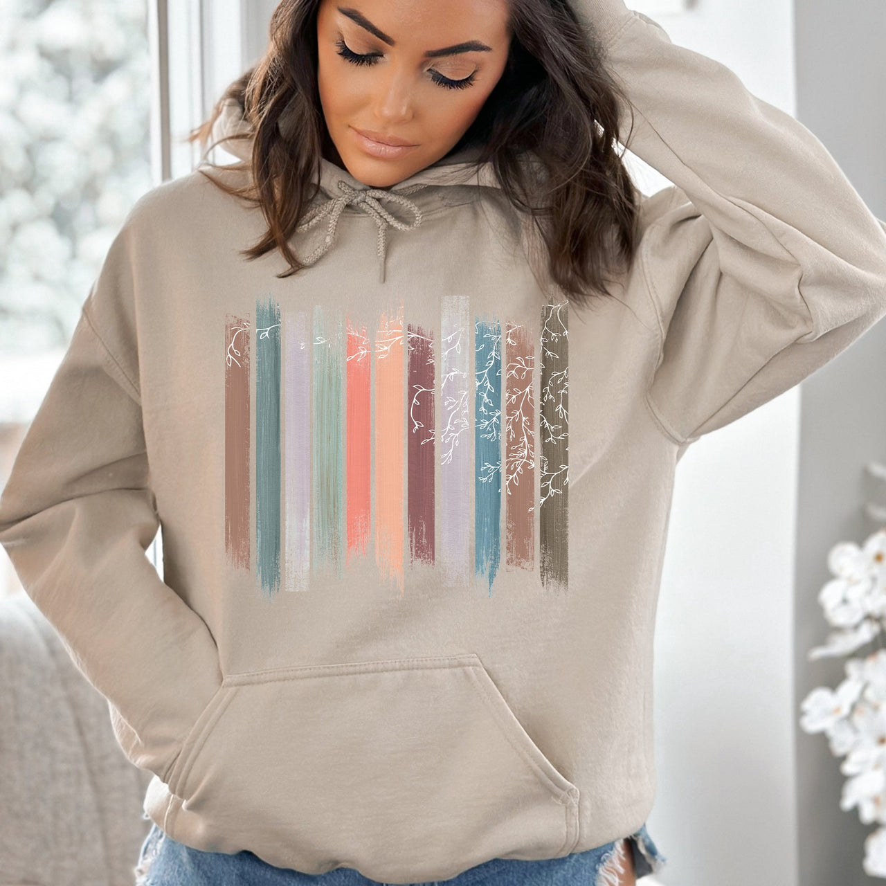 Trailing Vines Nature Botanical Stripes Landscape Inspired Edition Graphic Hoodie