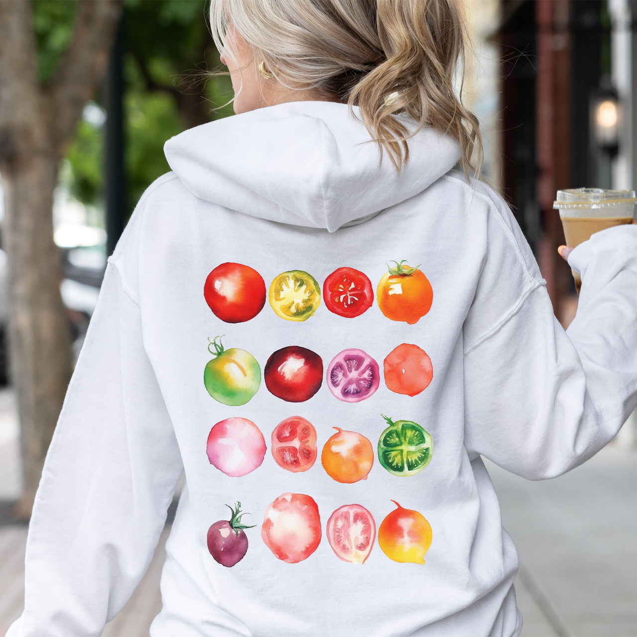 Ripe Tomato Print Garden Fresh Harvest Tomatoes On The Vine Illustration Artwork Hoodie