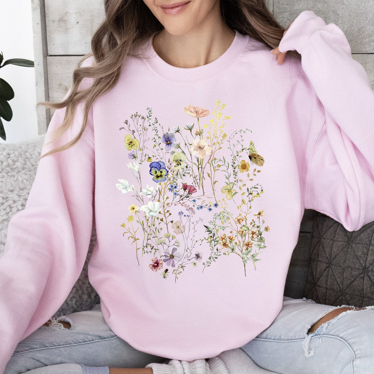 Delicate Pressed Wildflowers Sweatshirt