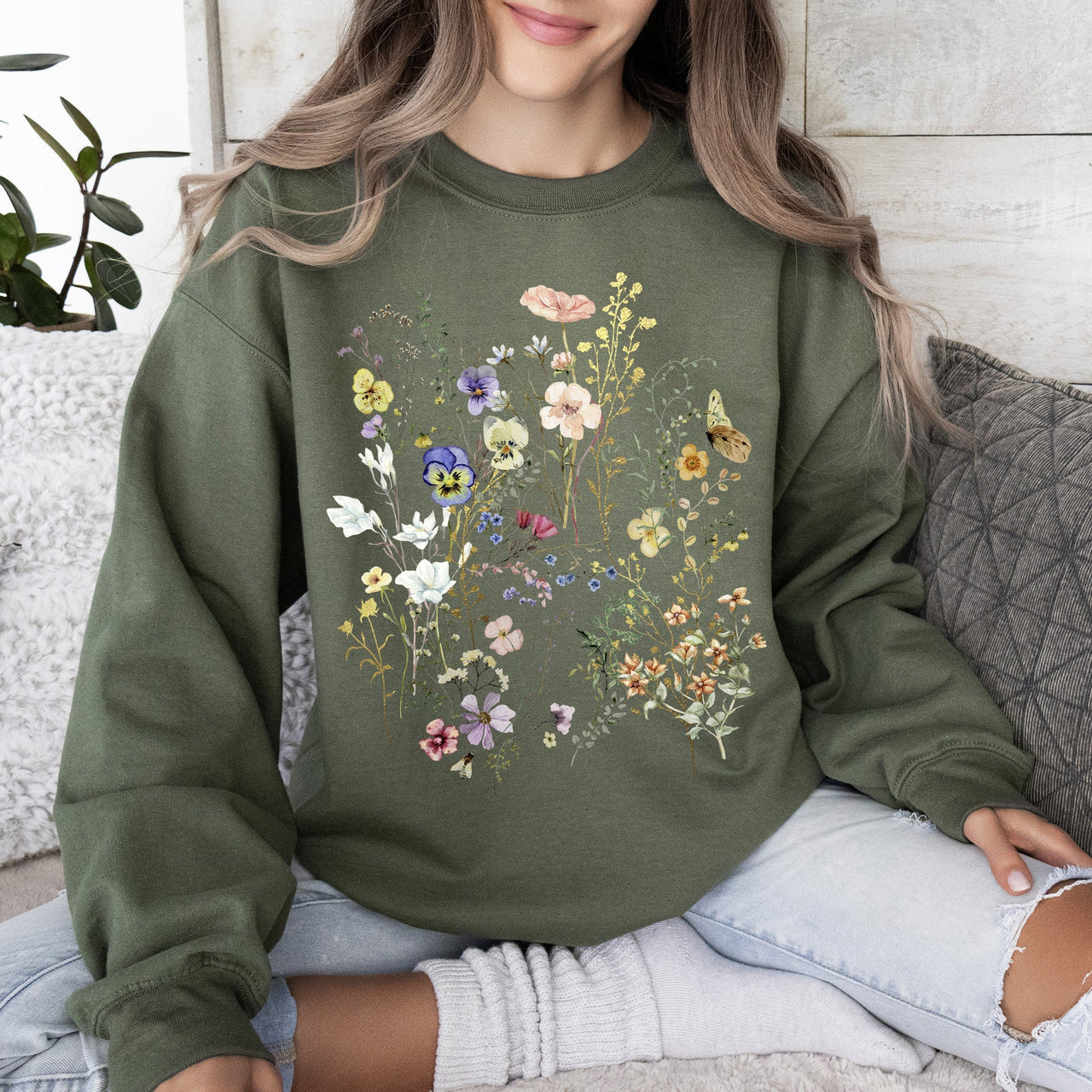 Delicate Pressed Wildflowers Sweatshirt