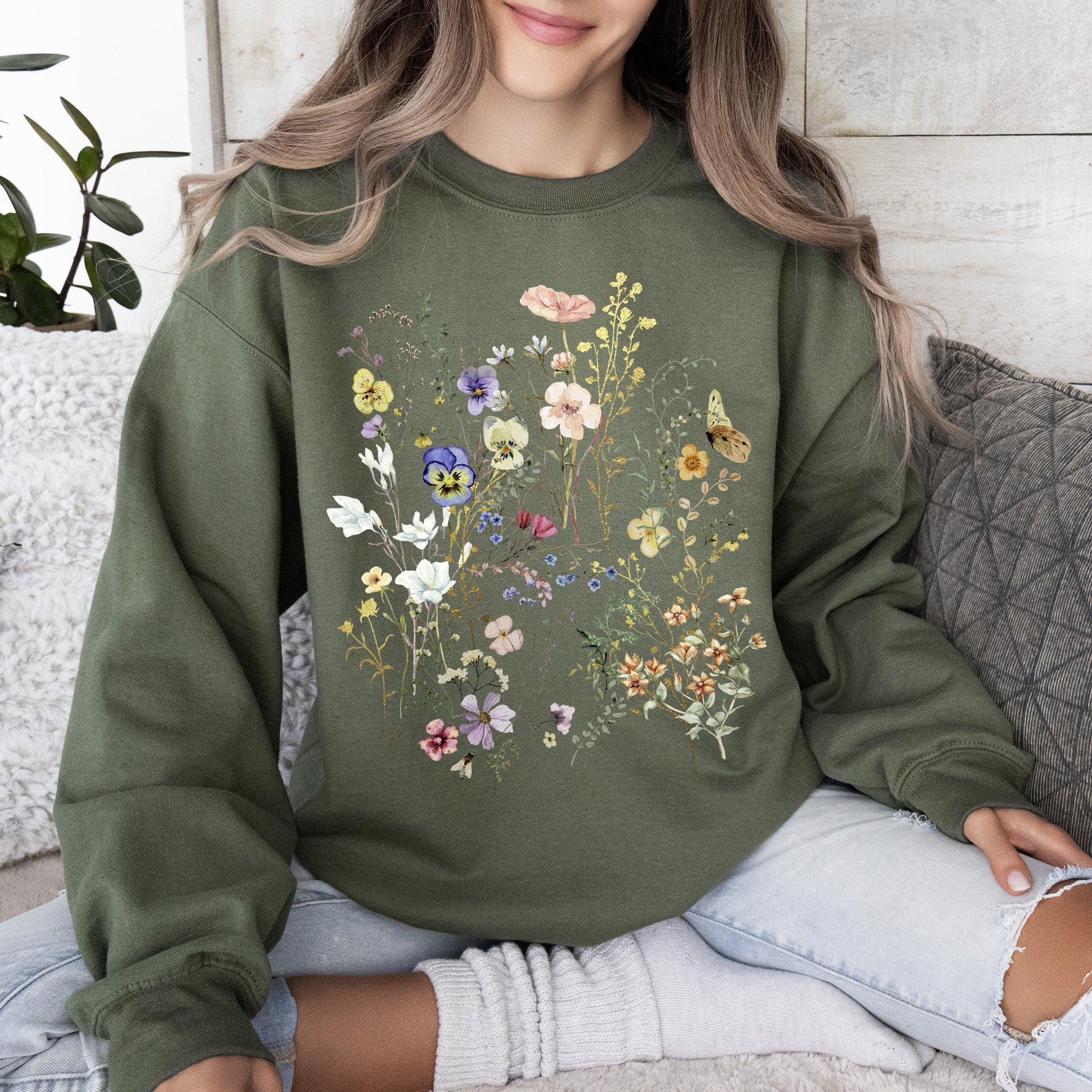 Delicate Pressed Wildflowers Sweatshirt