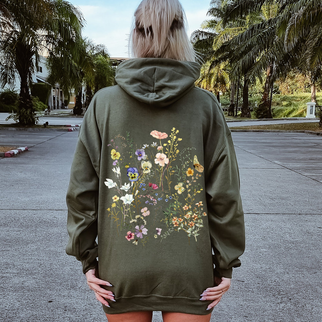 Delicate Pressed Wildflowers Botanical Illustration Art Print Handcrafted Ethereal Garden Scene Hoodie