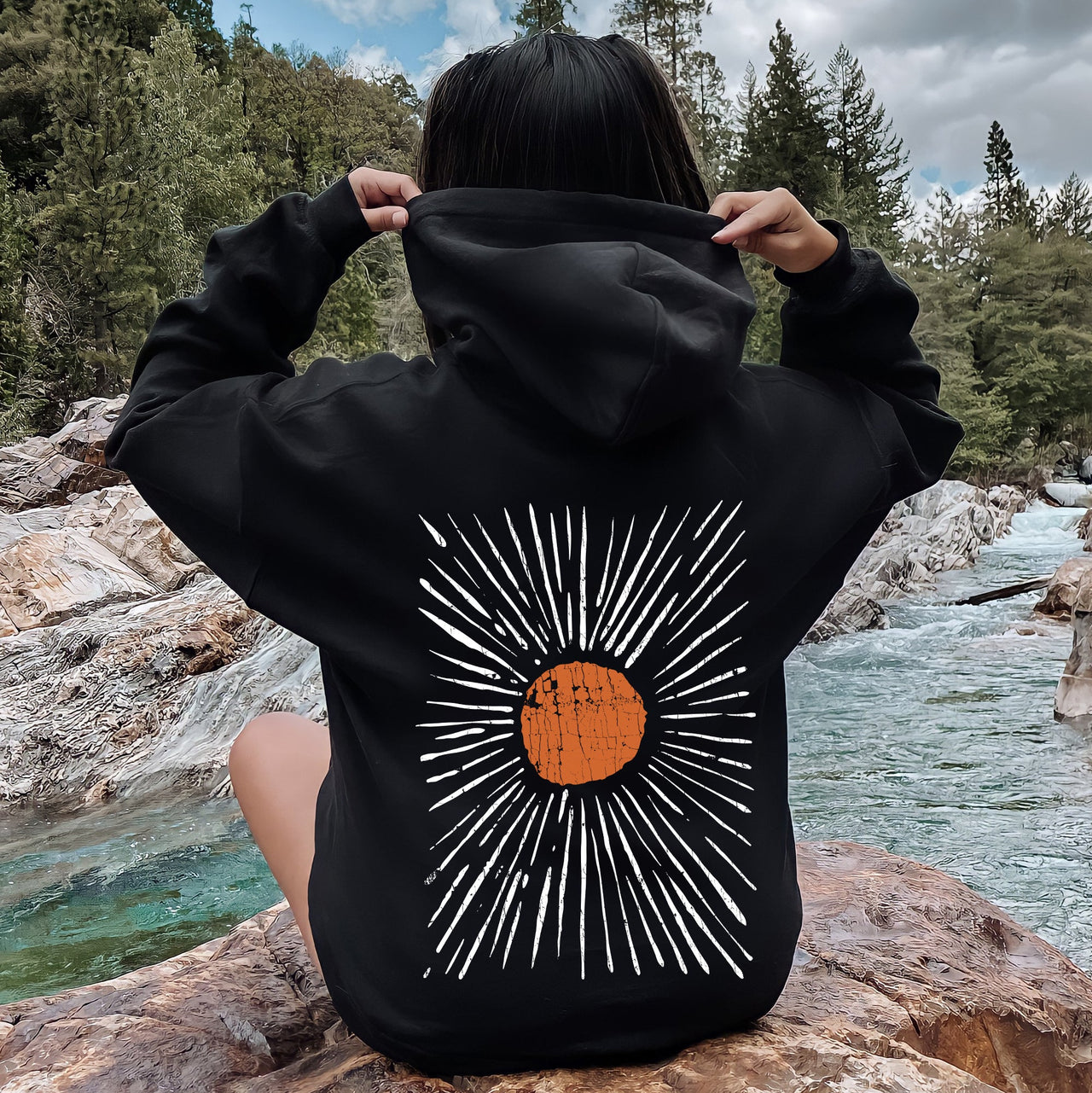 Boho Starburst Celestial Retro Night Sky Mandala With Cosmic Dreams And Vintage Glow Hoodie