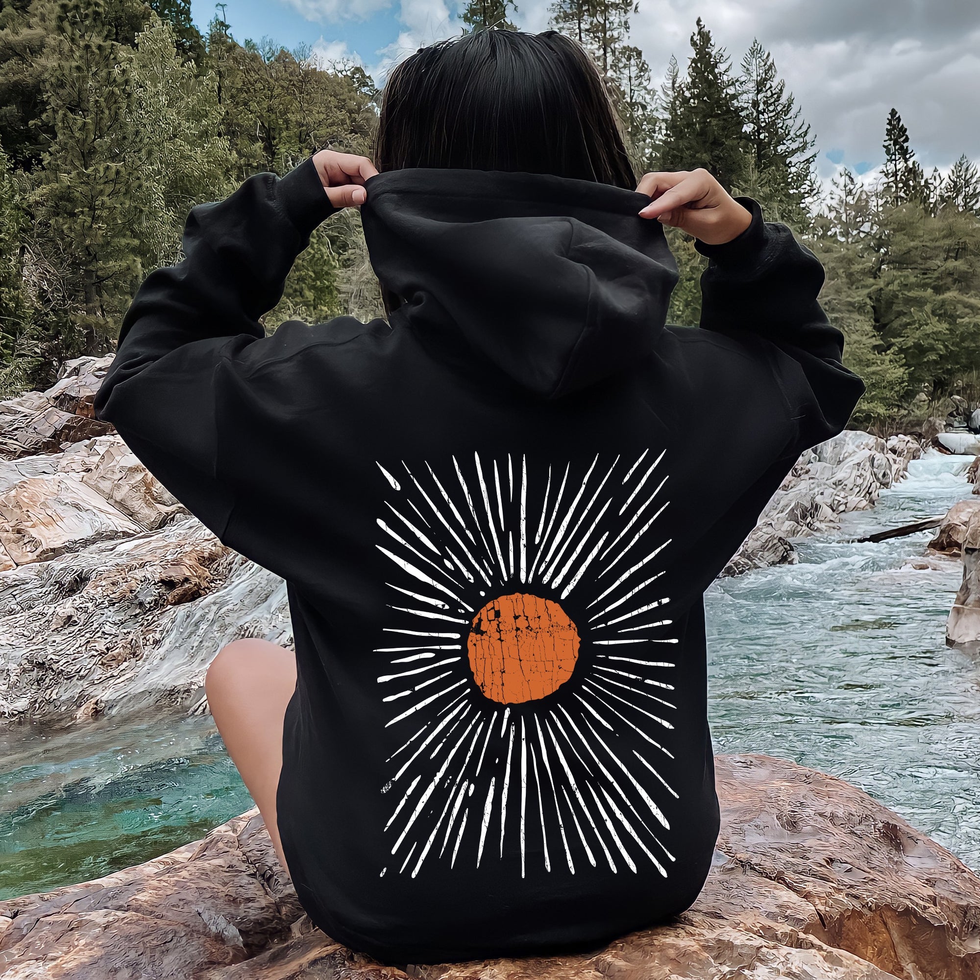 Boho Starburst Celestial Retro Night Sky Mandala With Cosmic Dreams And Vintage Glow Hoodie