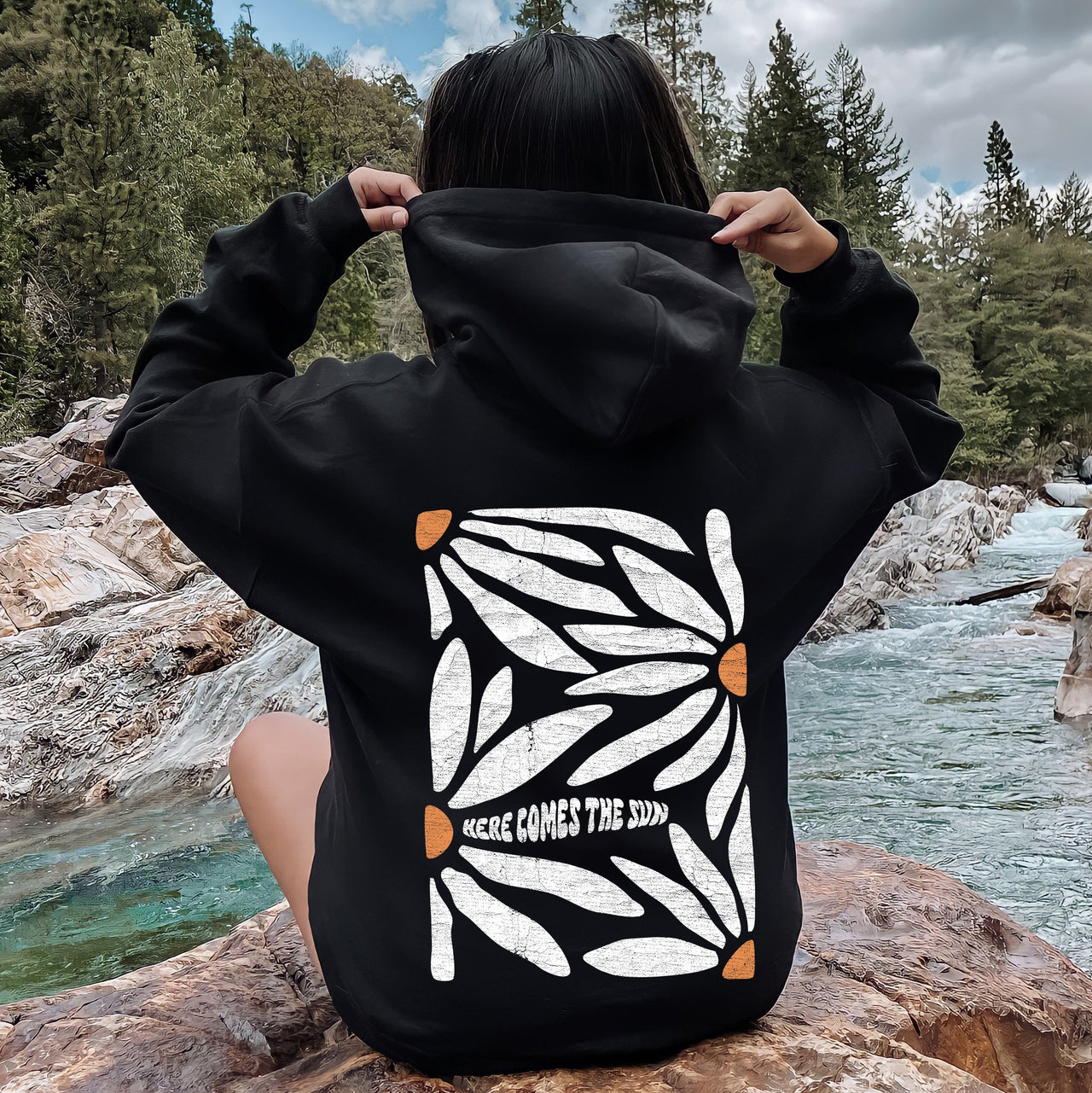 Here Comes The Sun Boho Floral Design Ethereal Sunset Dreamscape Garden Oasis Hoodie