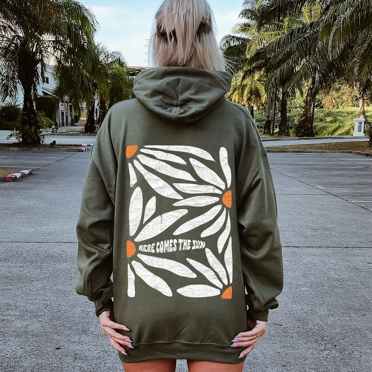 Here Comes The Sun Boho Floral Design Ethereal Sunset Dreamscape Garden Oasis Hoodie