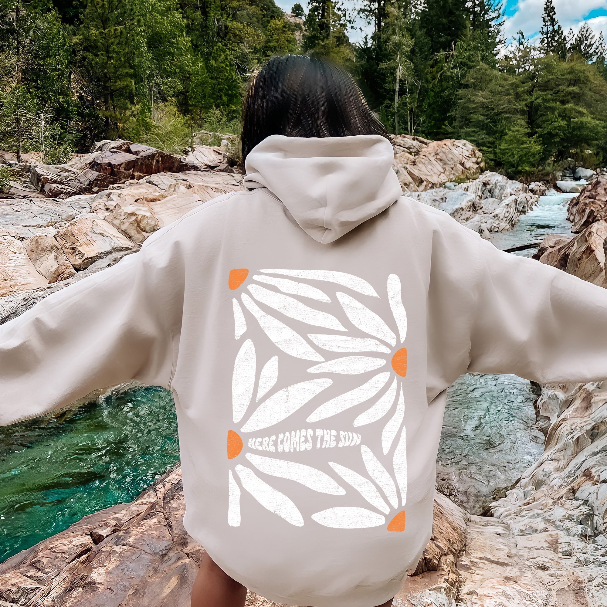 Here Comes The Sun Boho Floral Design Ethereal Sunset Dreamscape Garden Oasis Hoodie