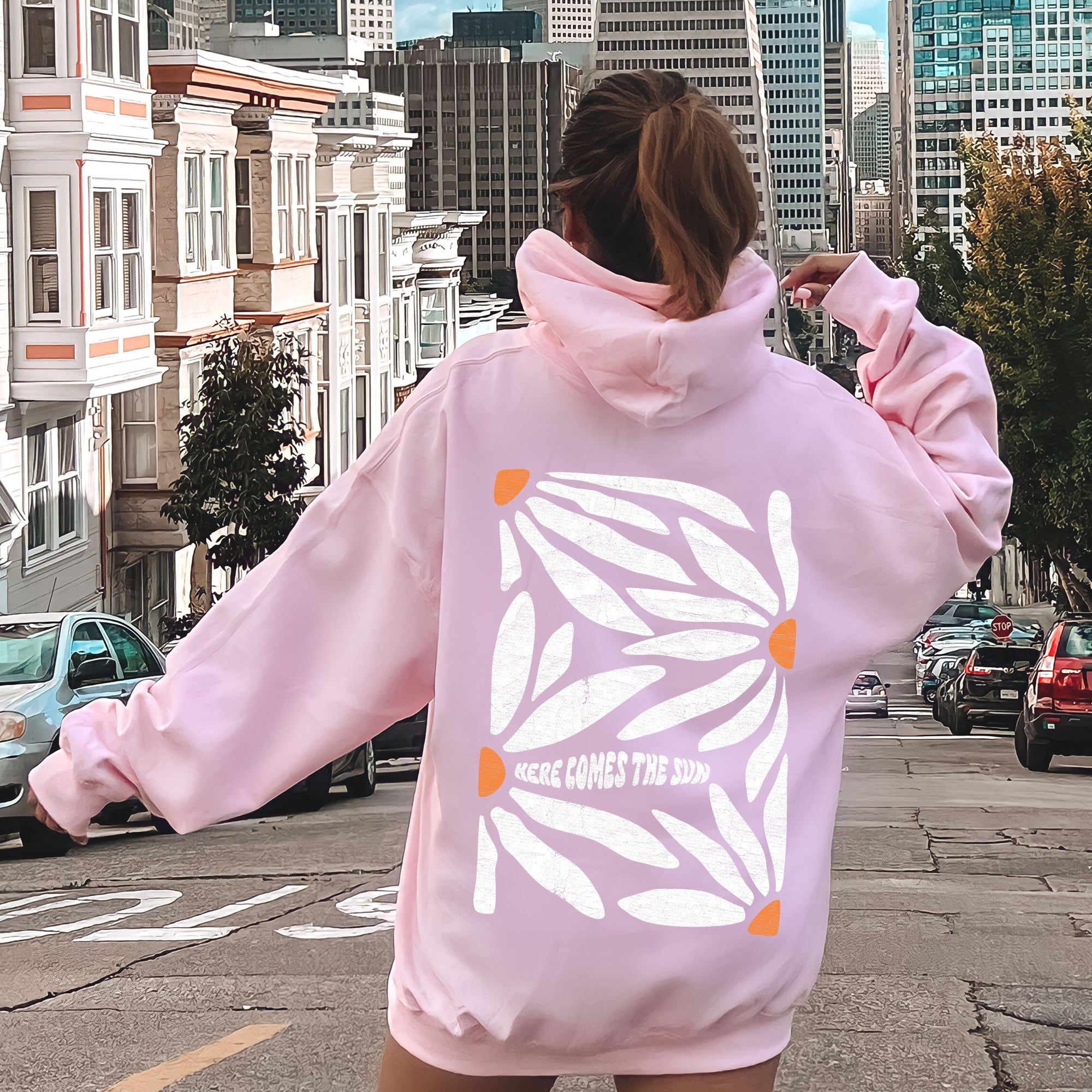 Here Comes The Sun Boho Floral Design Ethereal Sunset Dreamscape Garden Oasis Hoodie
