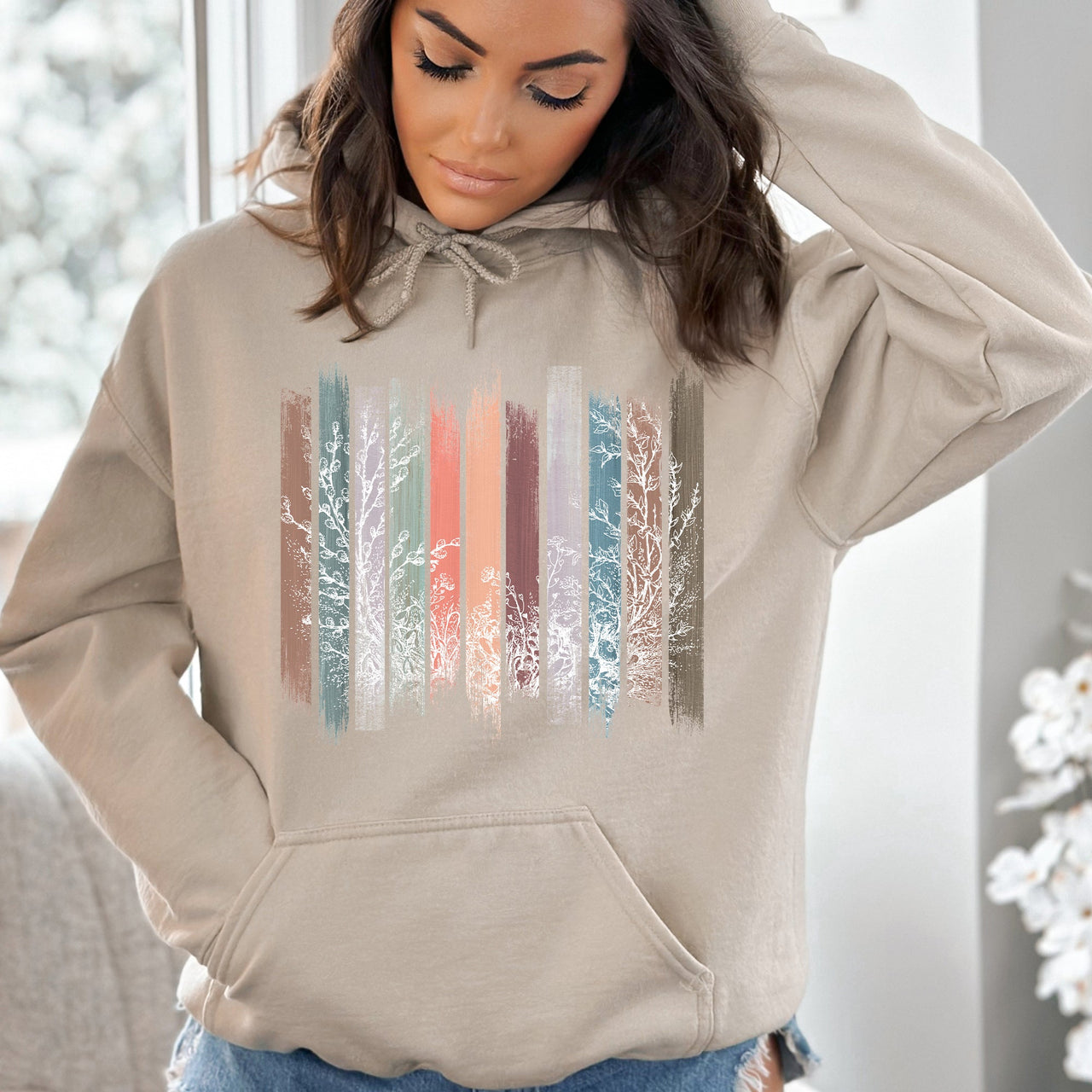 Meadow Vines And Flowers Nature Botanical Stripes Garden Edition Studio Graphic Hoodie
