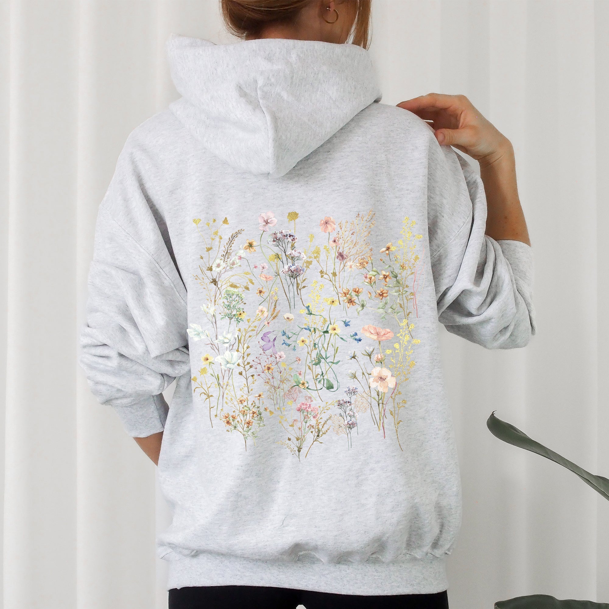Delicate Wildflowers, Forest Meadow, Pressed Flowers, Botanical Floral Art Graphic Hoodie