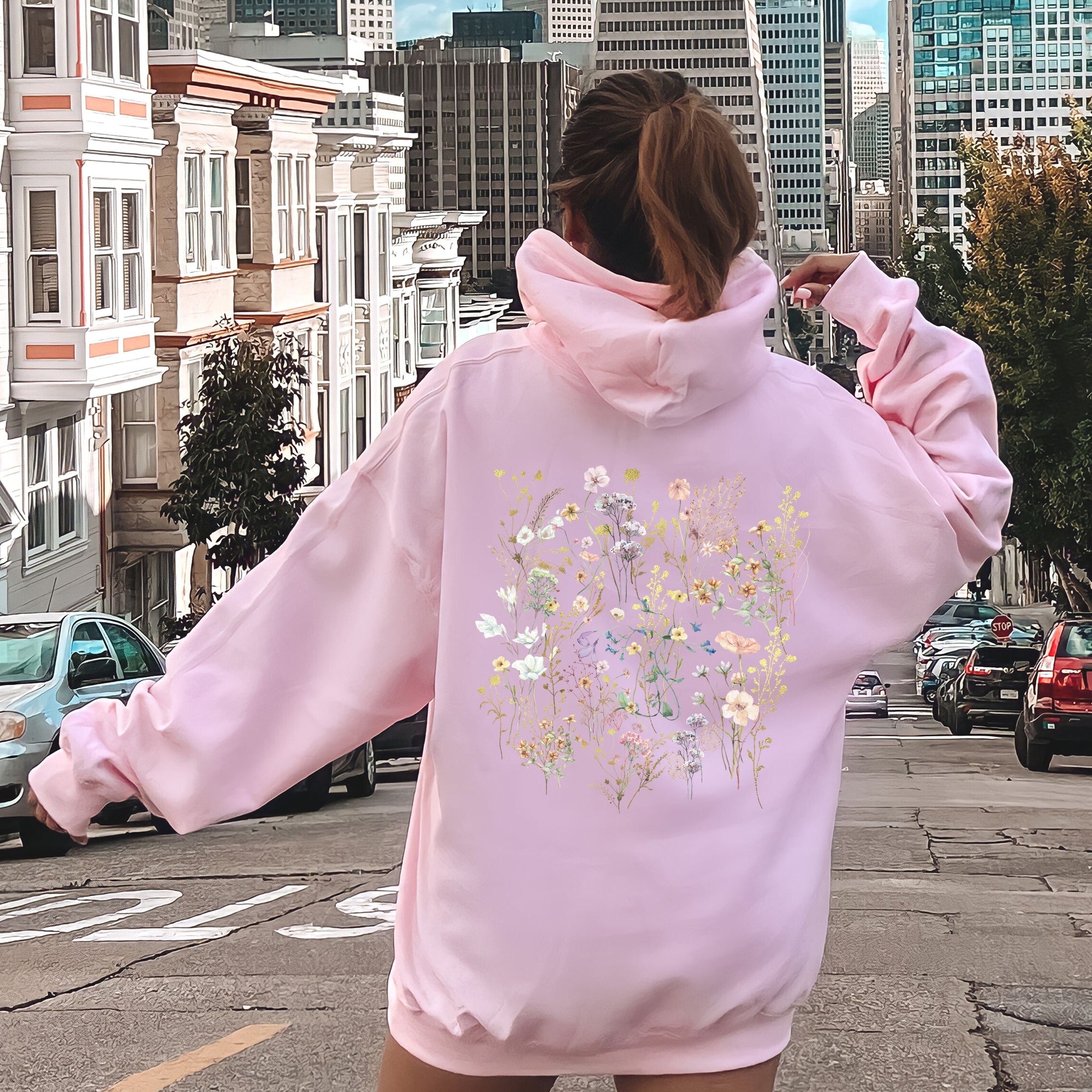 Delicate Wildflowers, Forest Meadow, Pressed Flowers, Botanical Floral Art Graphic Hoodie