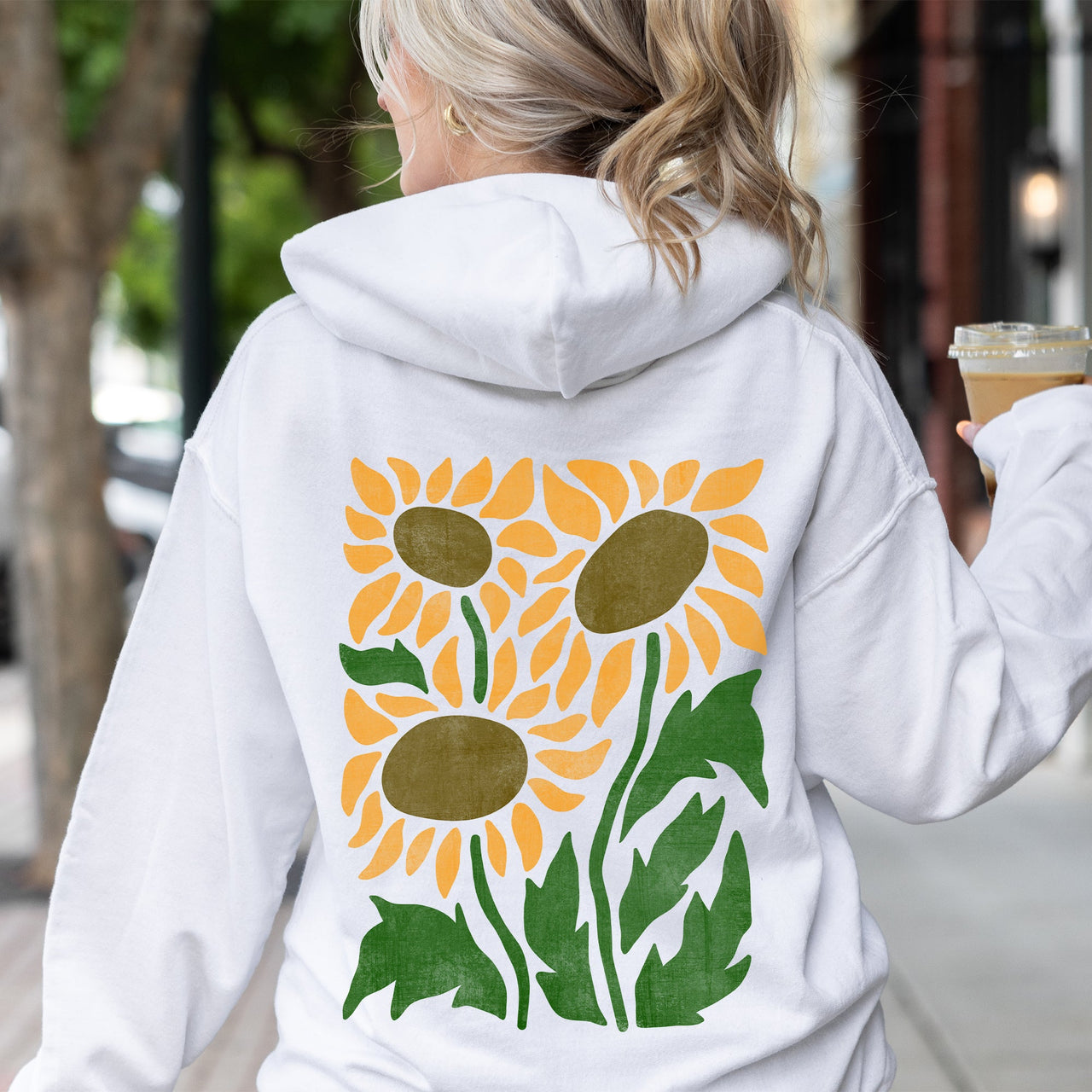 Boho Sunflowers Retro Floral Vintage Bohemian Garden Sunset Graphic Pattern Hoodie