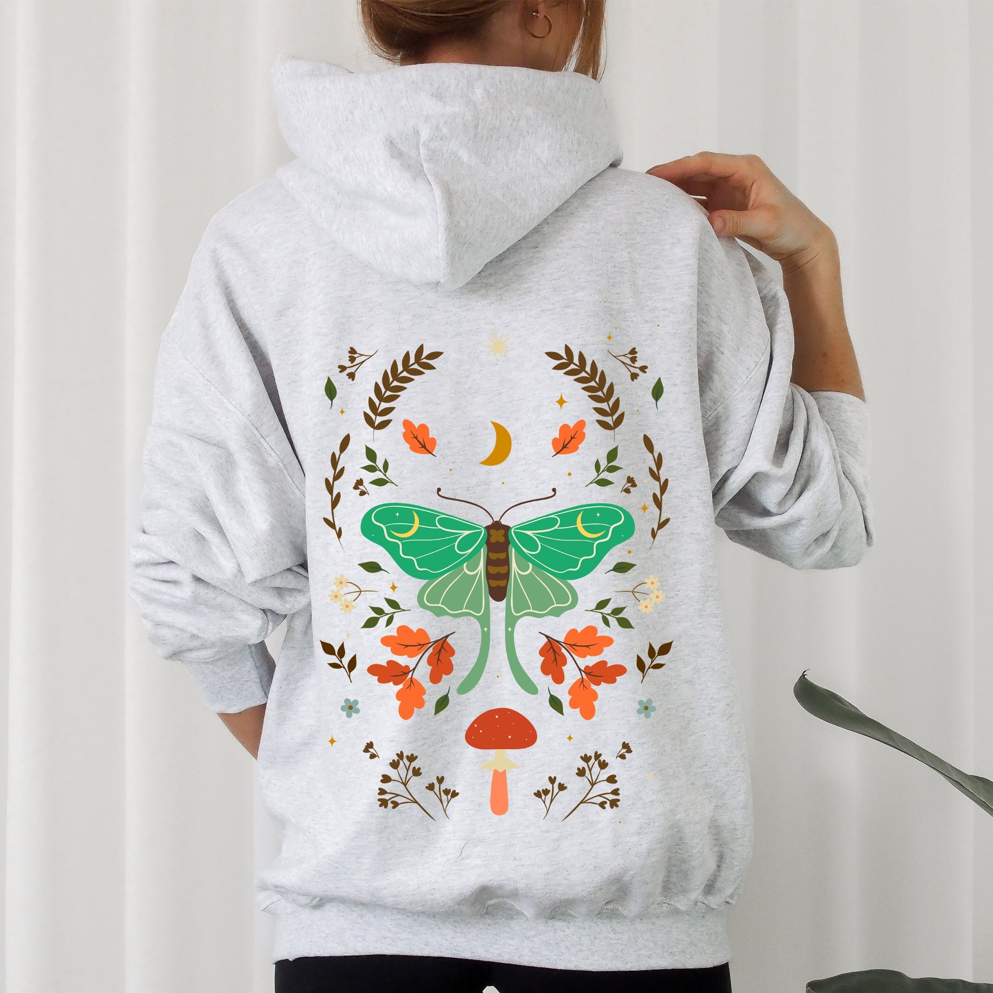 Mystical Moth And Moon, Enchanted Floral Night Sky Art Print Collection Edition Hoodie