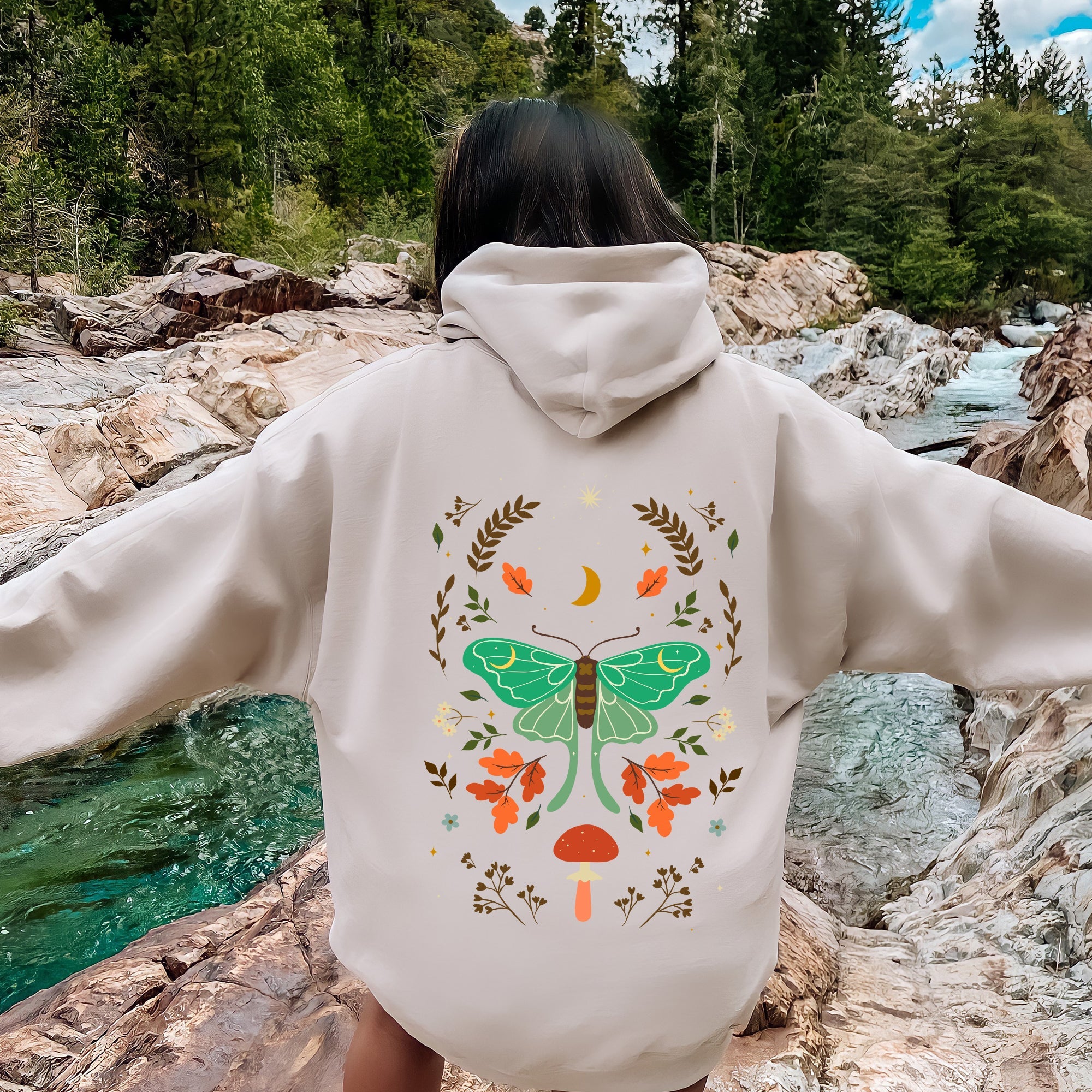 Mystical Moth And Moon, Enchanted Floral Night Sky Art Print Collection Edition Hoodie