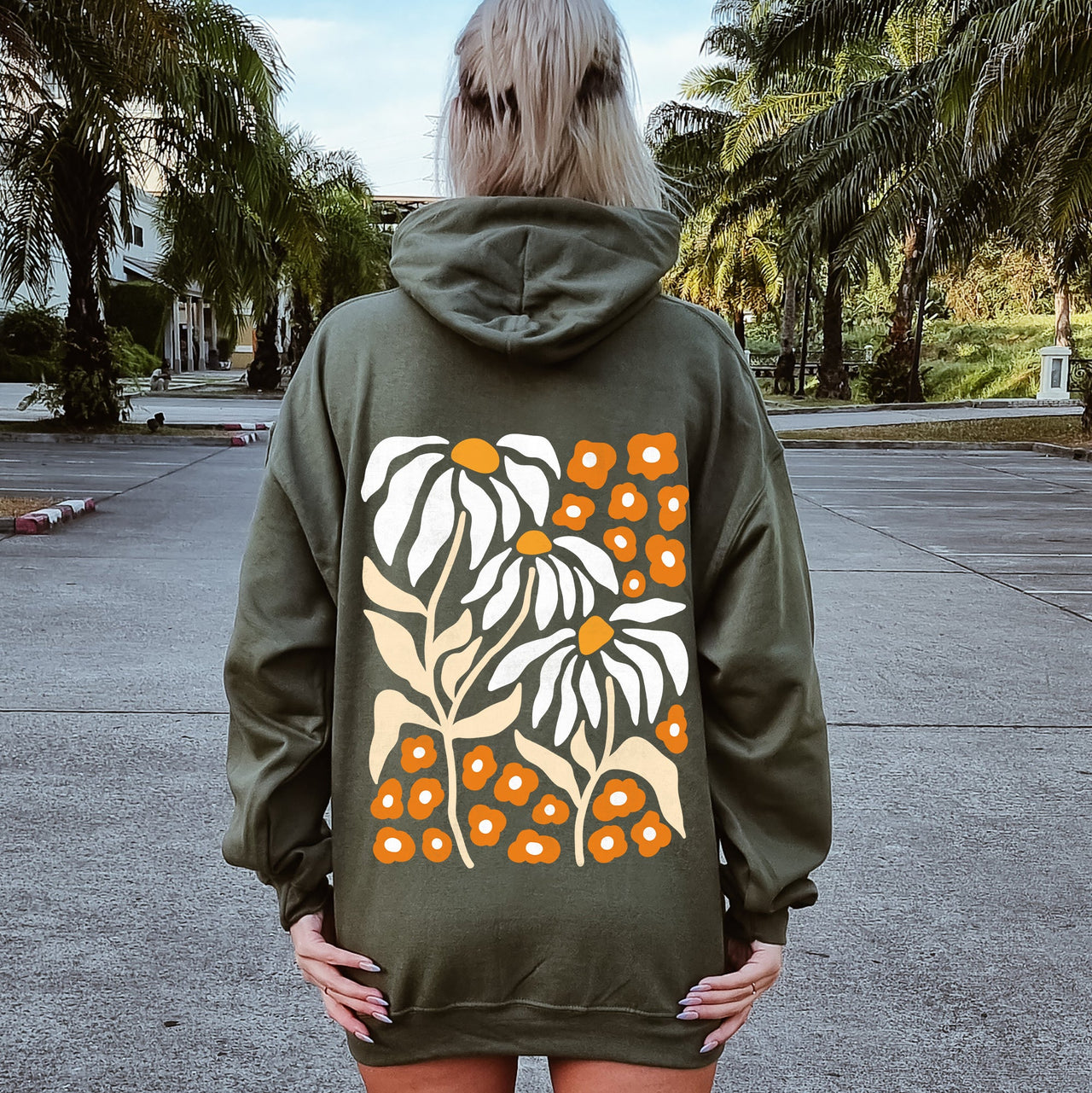 Boho Daisies And Retro Floral Bohemian Petal Motif Vintage Botanical Artwork Hoodie