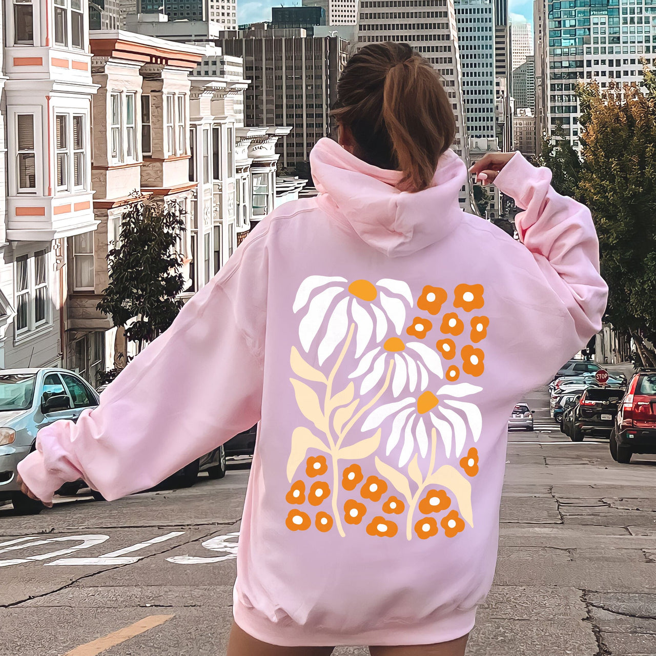 Boho Daisies And Retro Floral Bohemian Petal Motif Vintage Botanical Artwork Hoodie