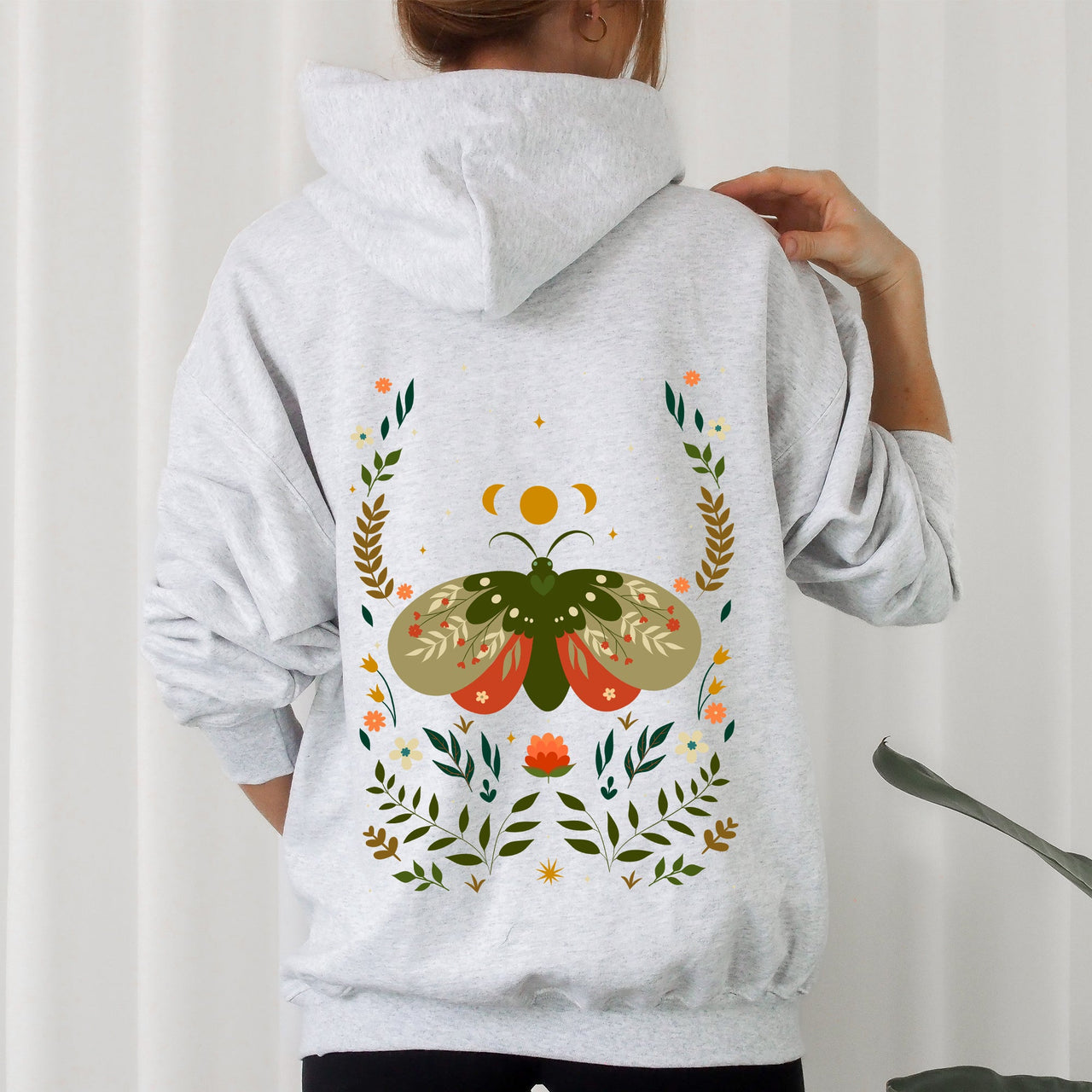 Midnight Garden Dance Moth Moon And Floral Print Celestial Night Garden Illustration Hoodie