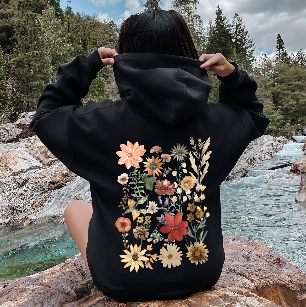 Dried Wildflower Meadow Nature Floral Pressed Leaves Botanical Garden Scene Hoodie