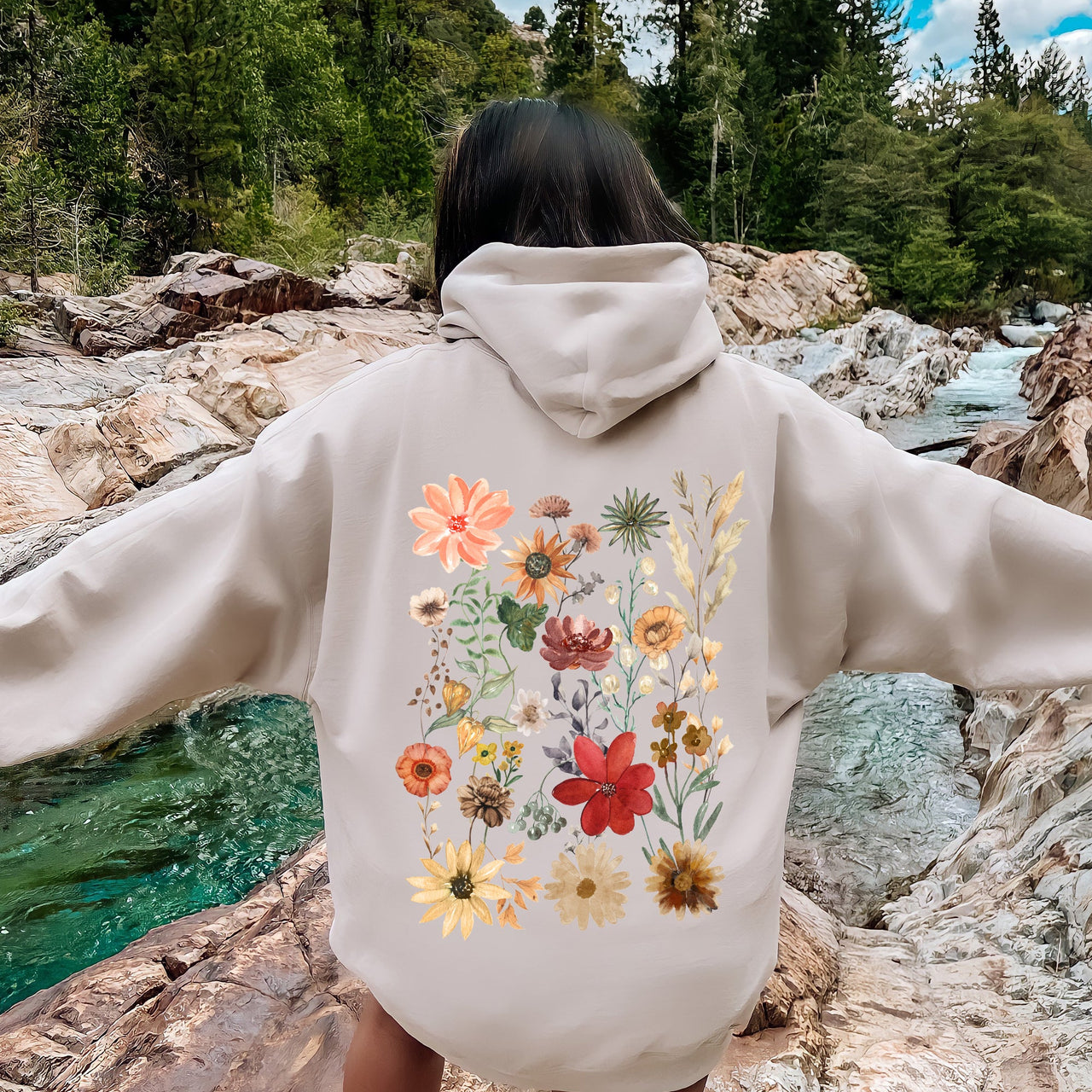 Dried Wildflower Meadow Nature Floral Pressed Leaves Botanical Garden Scene Hoodie